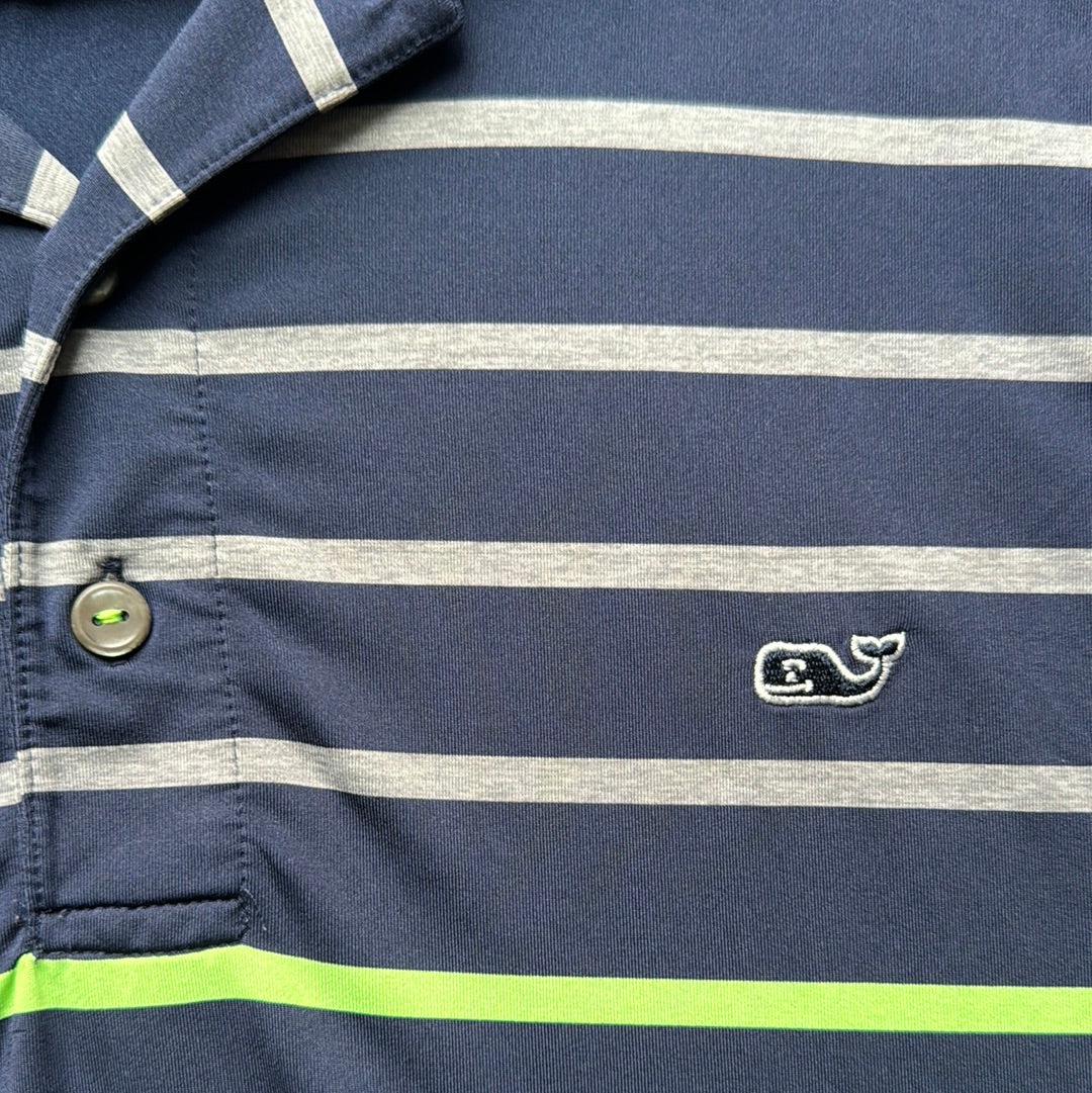 Vineyard Vines Performance Polo, Blue/Gray/Green Mens Size M