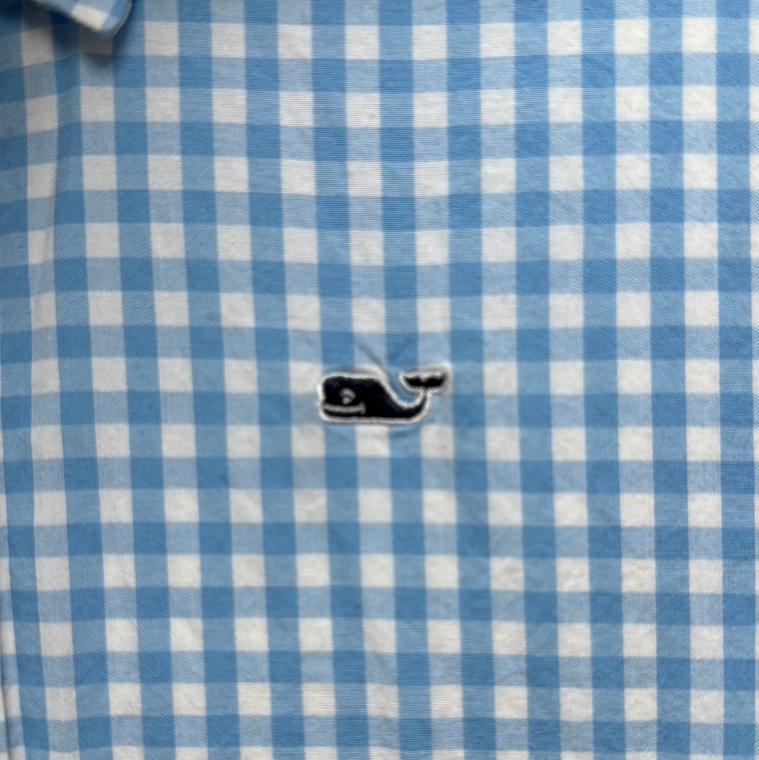 Vineyard Vines Button Down, Blue/White Check Boys Size M (12/14) in excellent condition — Recycled Lines, Fairfield CT | Premium Sustainable Consignment