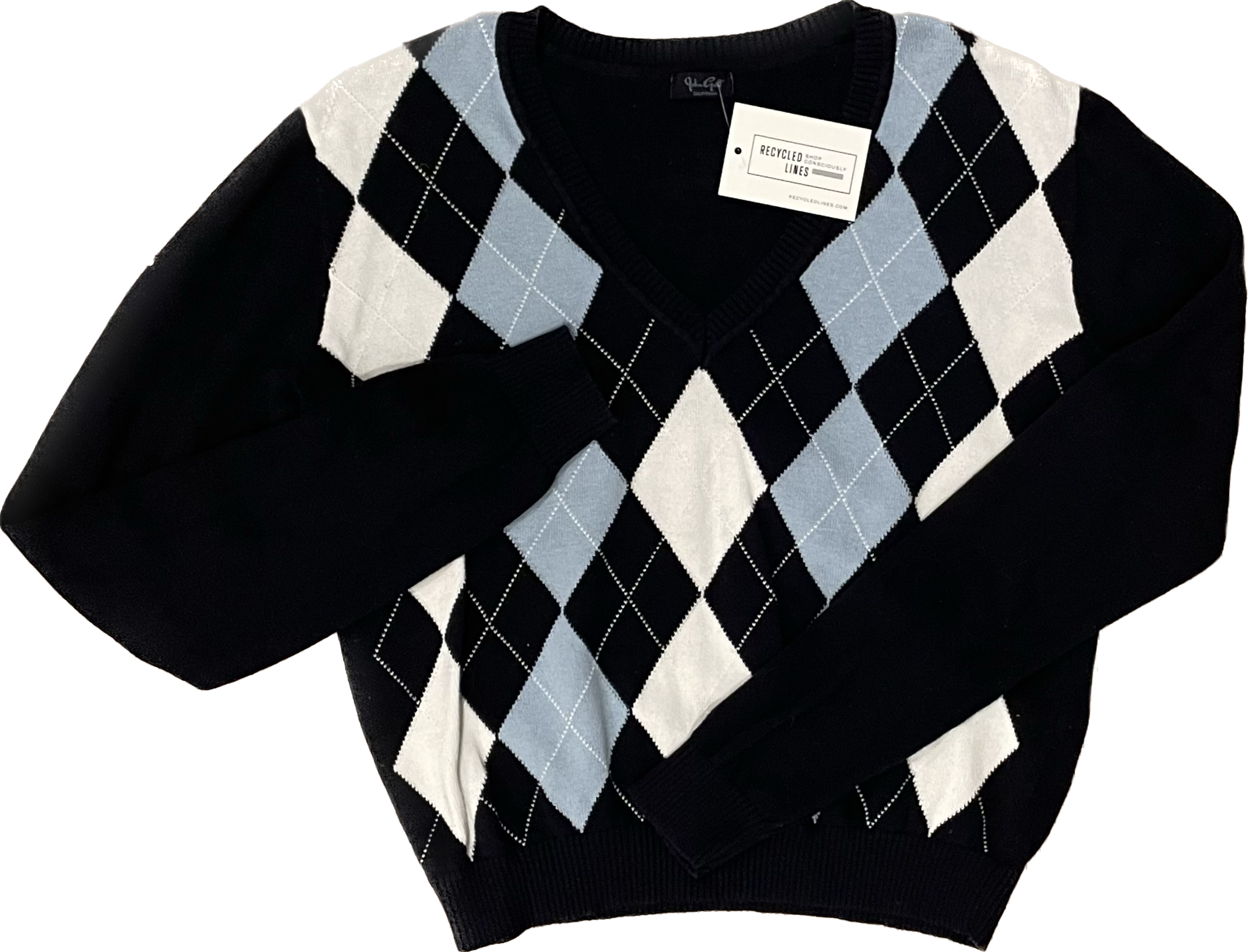 Brandy Melville John Galt Argyle Sweater, Navy Womens O/S in excellent condition — Recycled Lines, Fairfield CT | Premium Sustainable Consignment