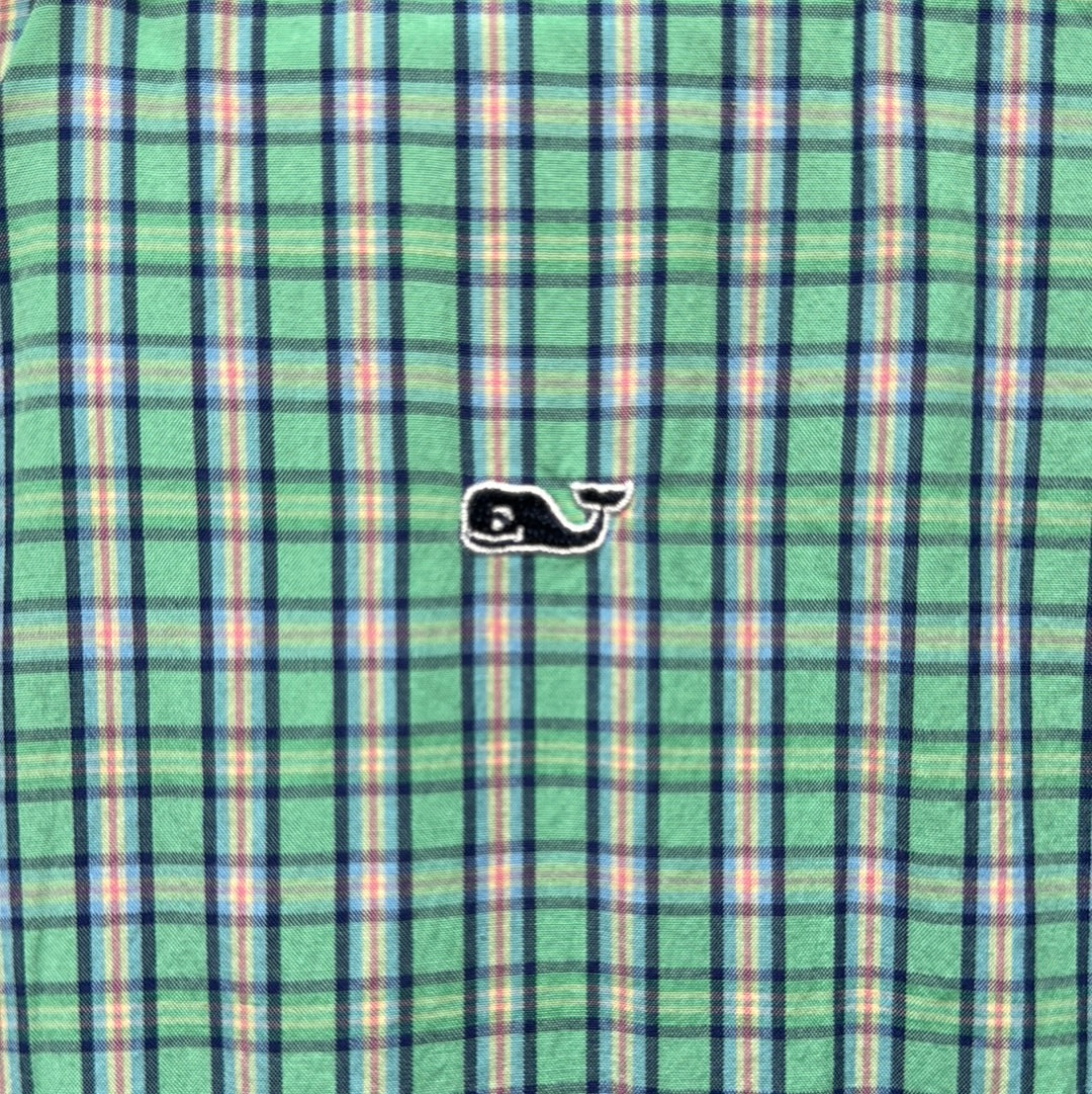 Vineyard Vines Button Down, Green Plaid Boys Size XL in excellent condition — Recycled Lines, Fairfield CT | Premium Sustainable Consignment