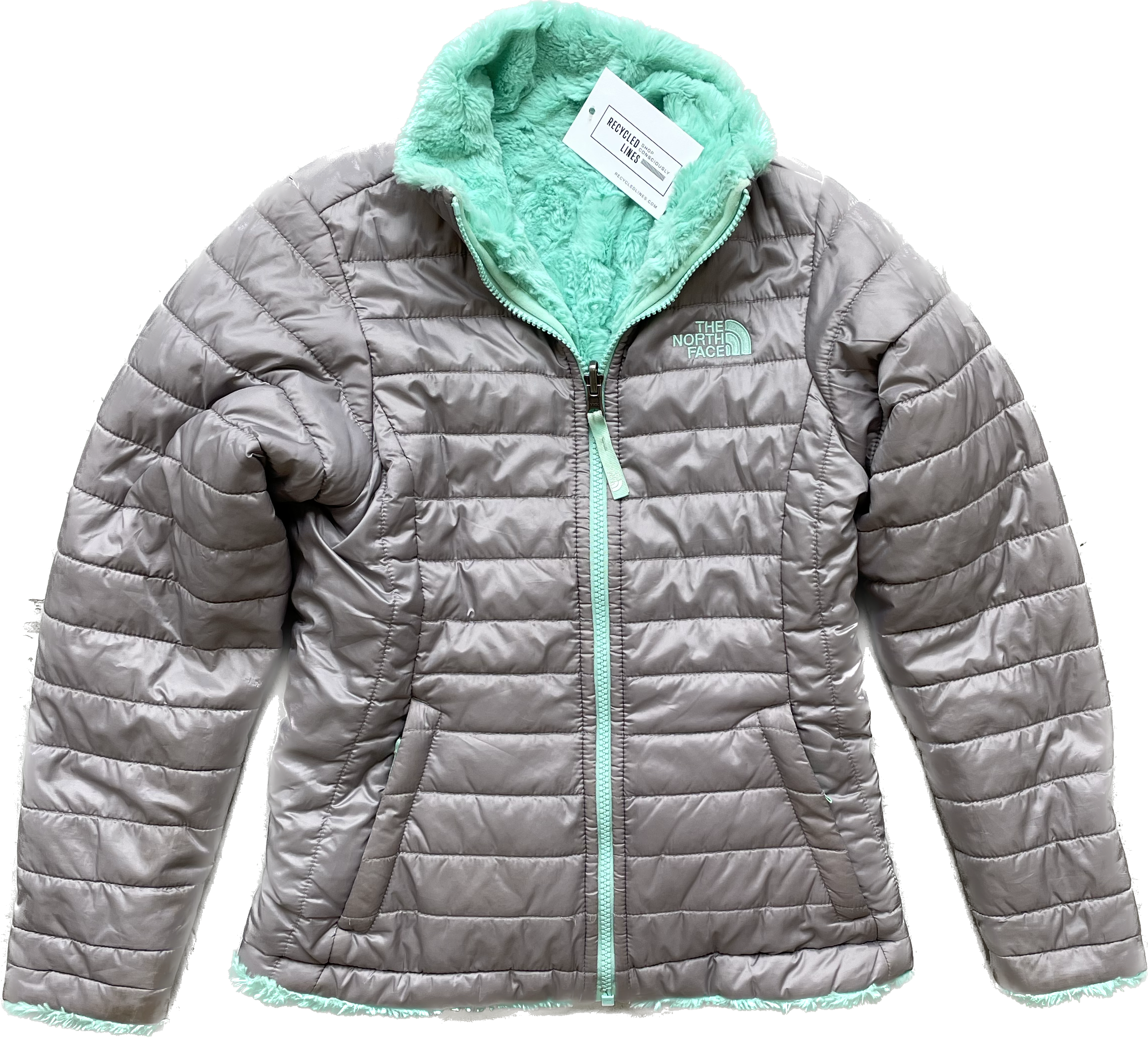 The North Face Reversible Jacket, Gray/Teal Girls Size M (10/12)
