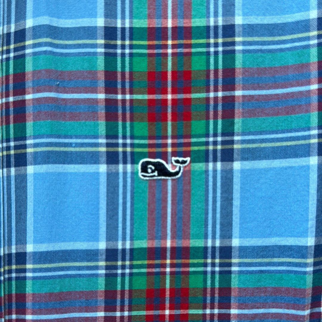 Vineyard Vines Button Down, Red/Blue Plaid Boys Size S(8-10) in excellent condition — Recycled Lines, Fairfield CT | Premium Sustainable Consignment
