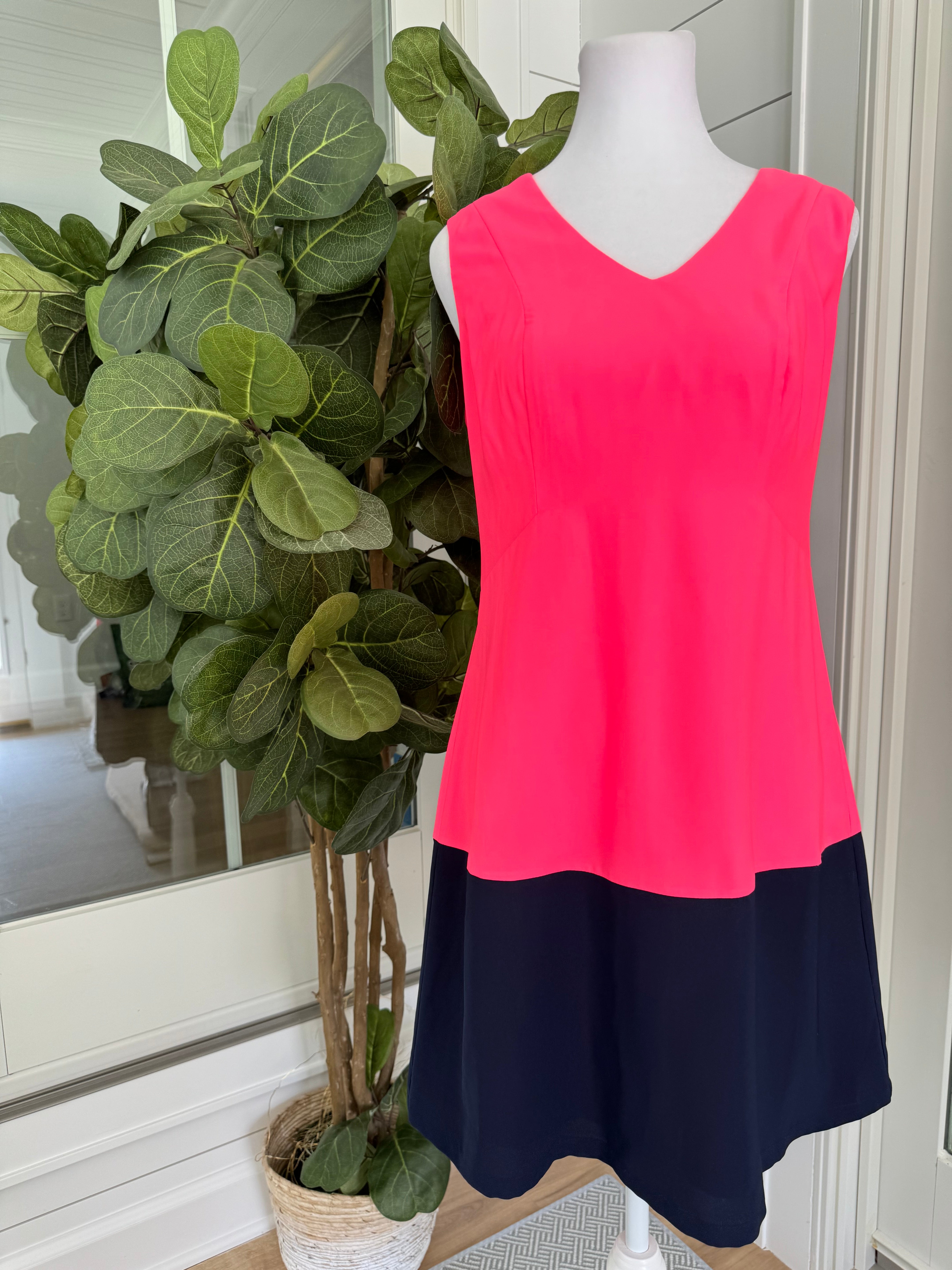 Collection by Julie Brown Colorblock Dress, Hot Pink/Navy Wo Collection by Julie Brown Colorblock Dress, Hot Pink/Navy Wo