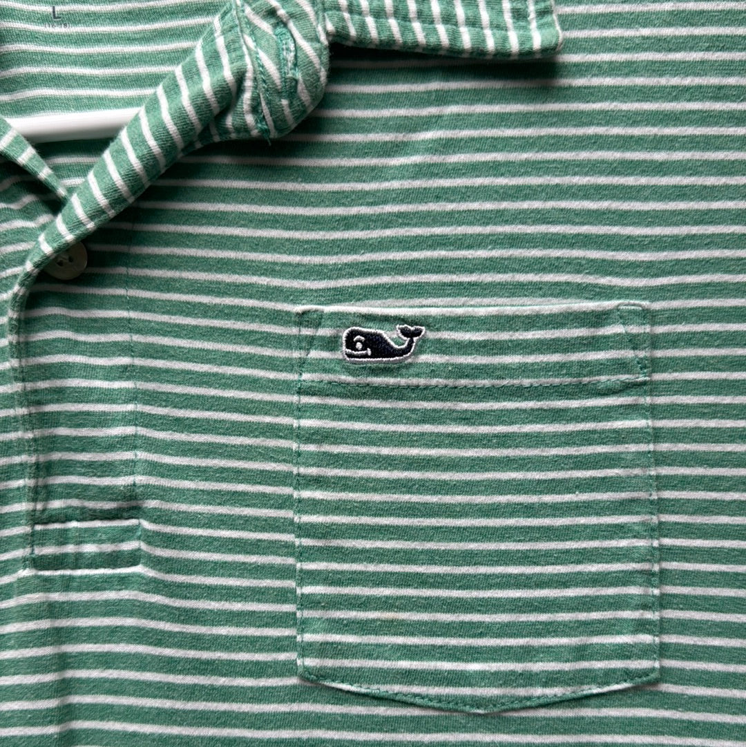 Vineyard Vines Polo, Green Stripe Boys Size L in excellent condition — Recycled Lines, Fairfield CT | Premium Sustainable Consignment