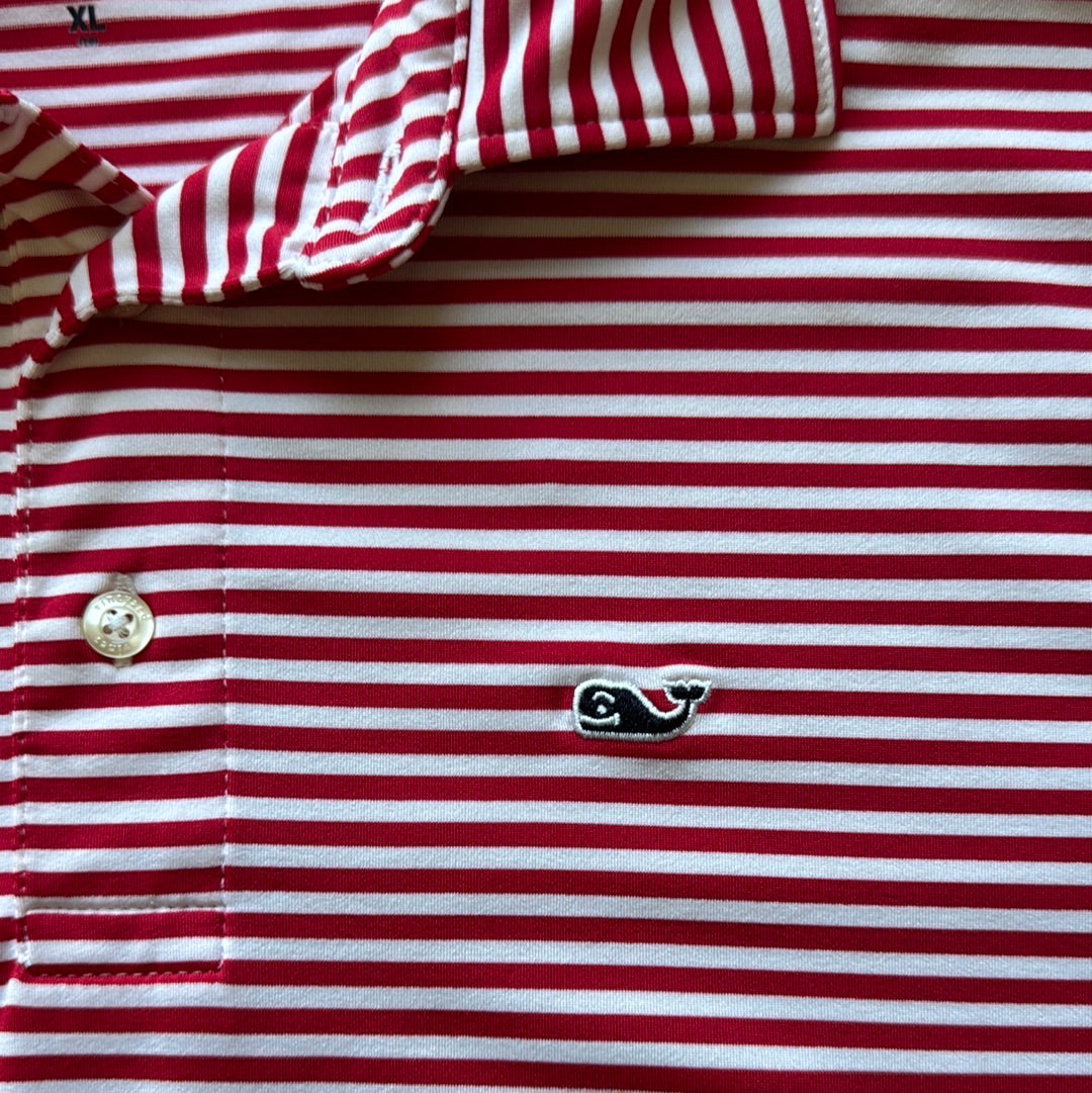 Vineyard Vines Sankaty Polo, Red Stripe Boys Size XL in excellent condition — Recycled Lines, Fairfield CT | Premium Sustainable Consignment