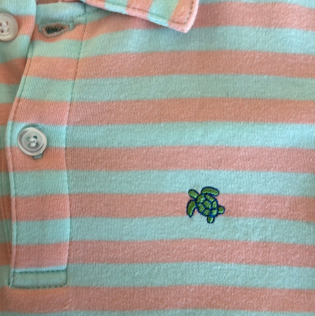 J.Bailey Polo Striped Polo Shirt, Mint/Peach Boys Size 5 in excellent condition — Recycled Lines, Fairfield CT | Premium Sustainable Consignment