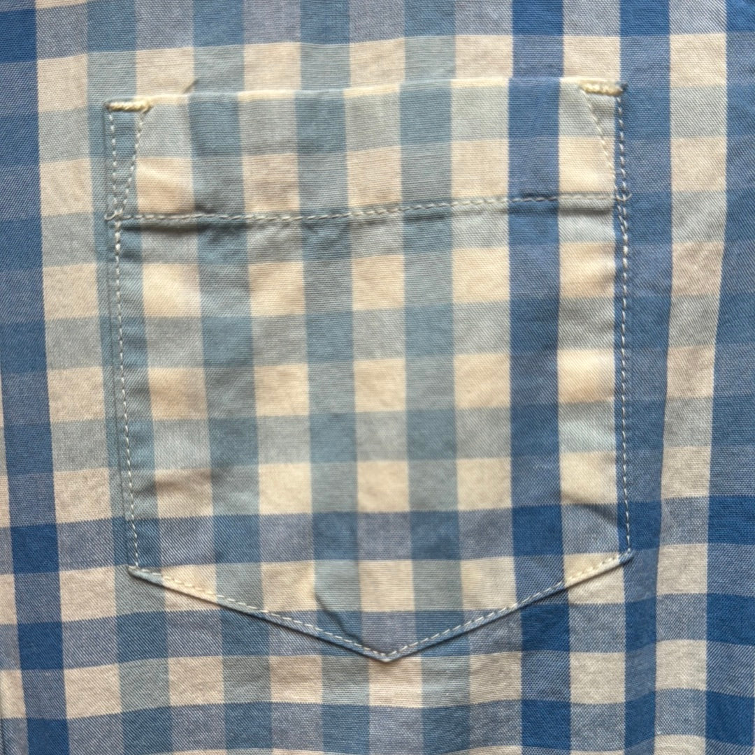 Crewcuts Short Sleeve Button Down, Blue Plaid Boys Size 6/7 in excellent condition — Recycled Lines, Fairfield CT | Premium Sustainable Consignment