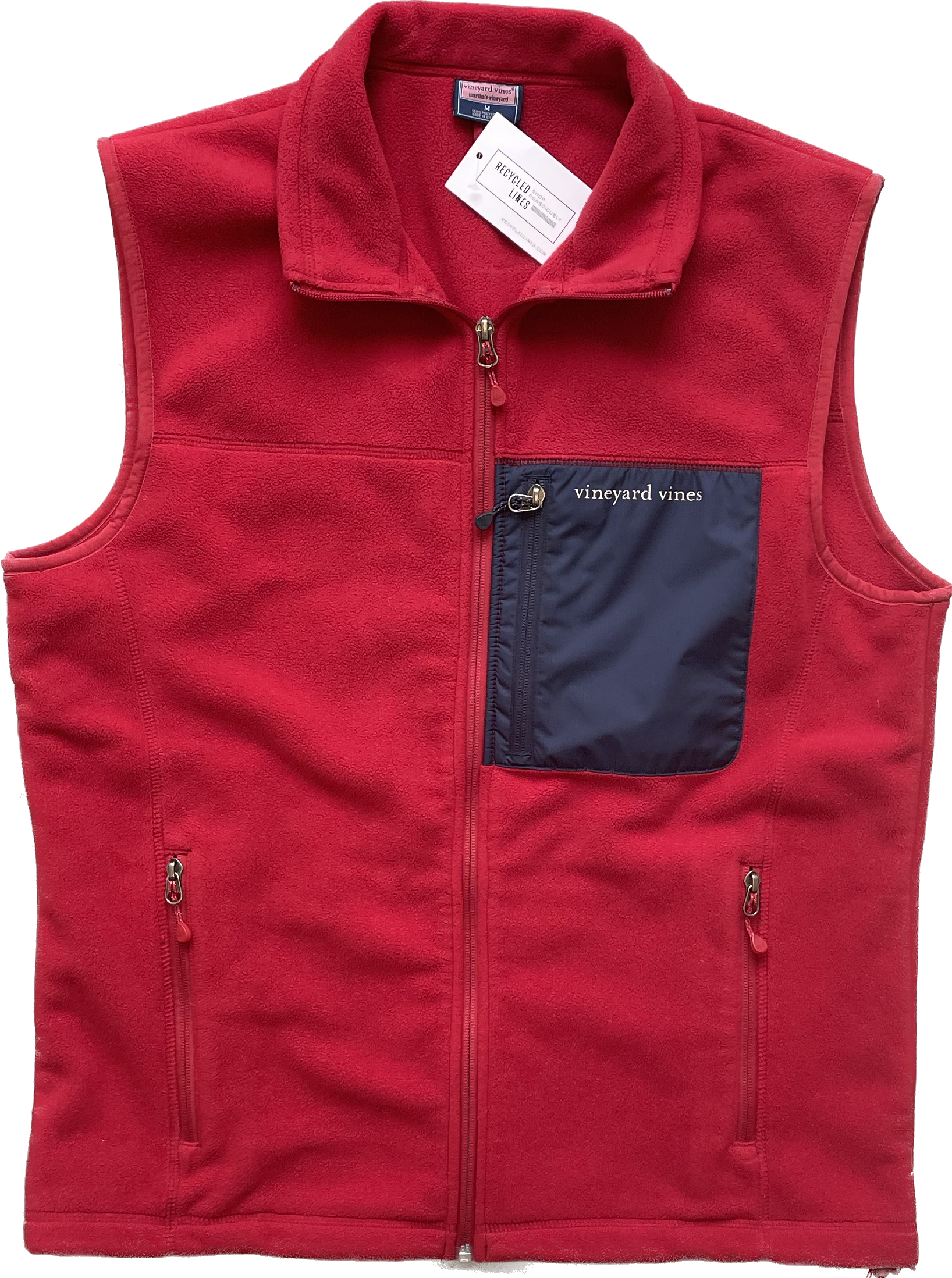Vineyard Vines Fleece Vest, Red/Navy Mens Size M