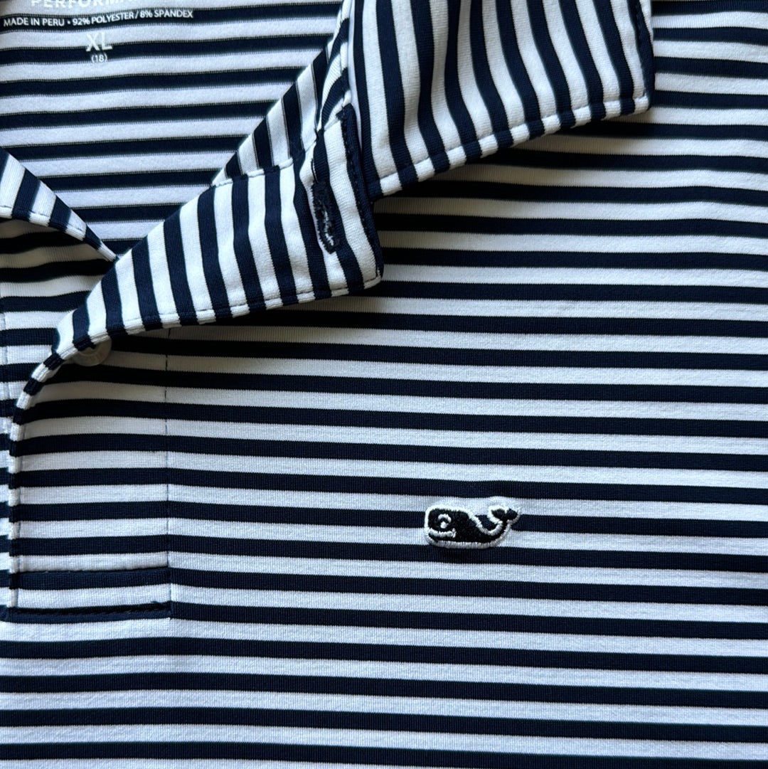 Vineyard Vines Sankaty Polo, Navy/White Stripe Boys Size XL