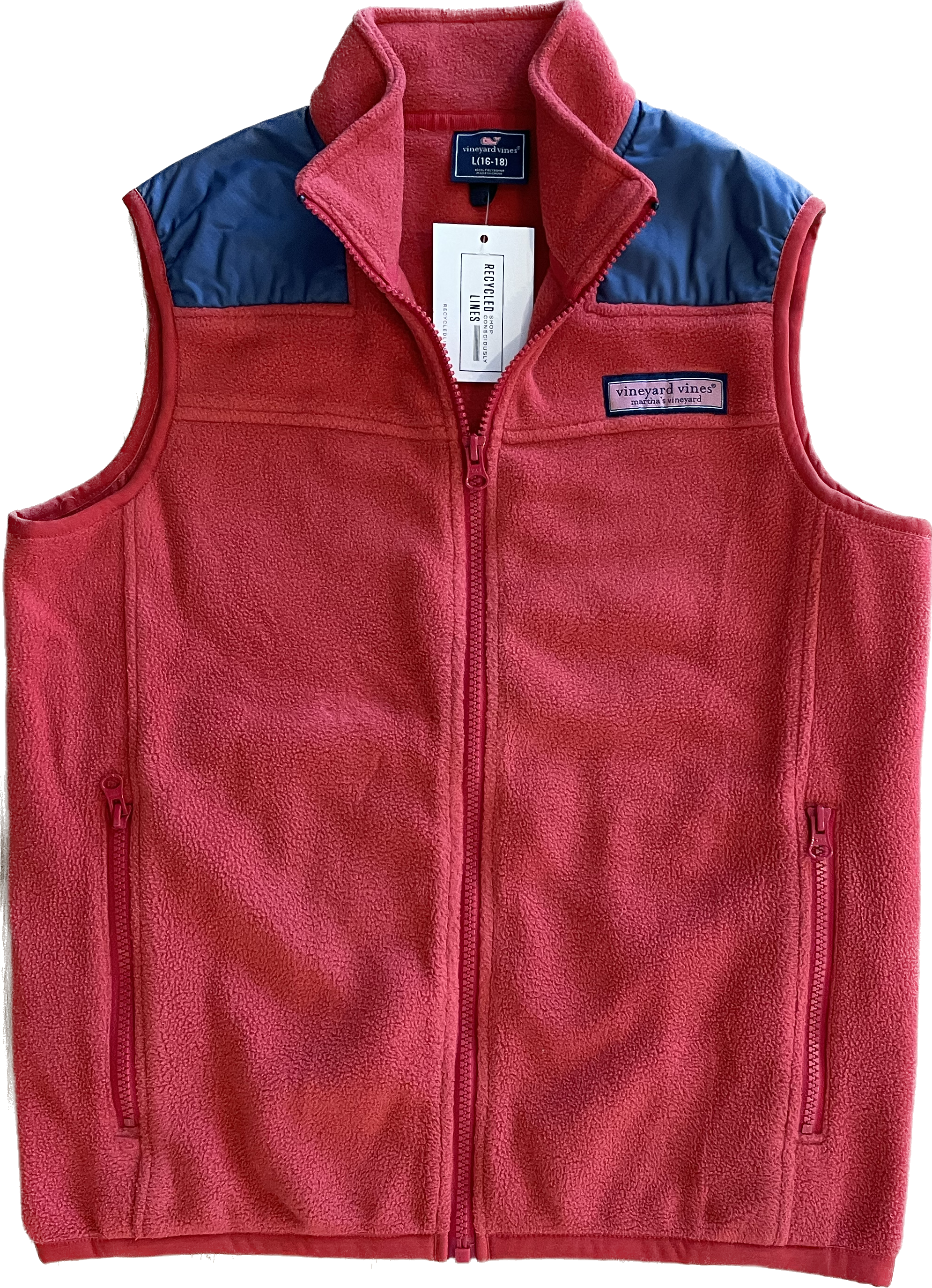 Vineyard Vines Fleece Vest, Red Boys Size L (16/18)