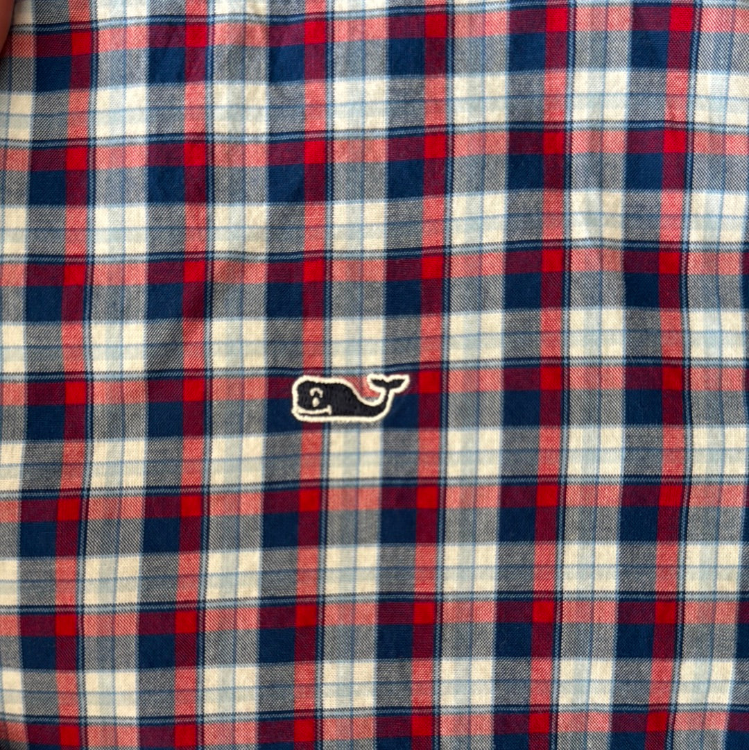 Vineyard Vines Performance Button Down, Red/Whit/Blue Size M (12/14) in excellent condition — Recycled Lines, Fairfield CT | Premium Sustainable Consignment