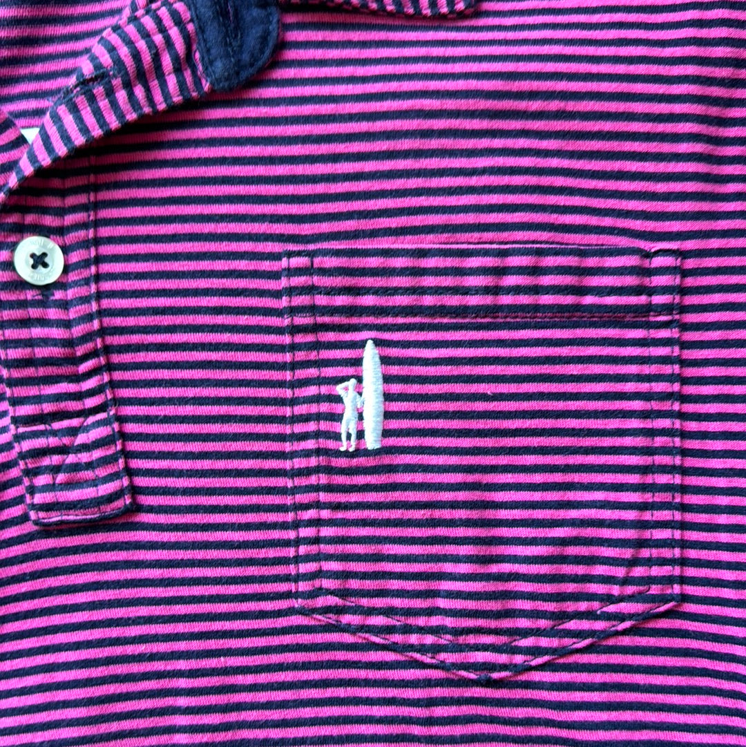 johnnie-O Striped Polo, Pink/Navy Boys Size 12 in excellent condition — Recycled Lines, Fairfield CT | Premium Sustainable Consignment