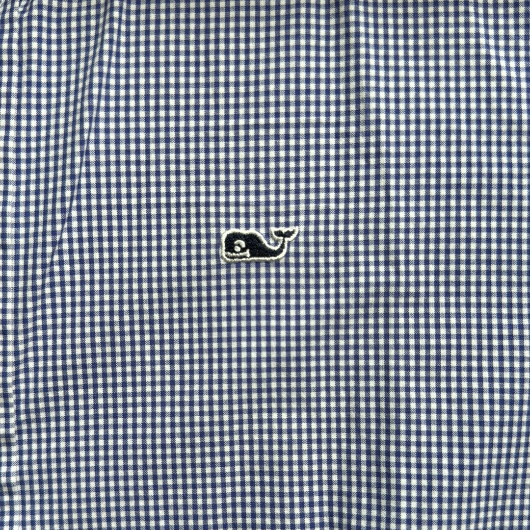 Vineyard Vines Button Down, Blue Gingham Boys Size 8/10 in excellent condition — Recycled Lines, Fairfield CT | Premium Sustainable Consignment