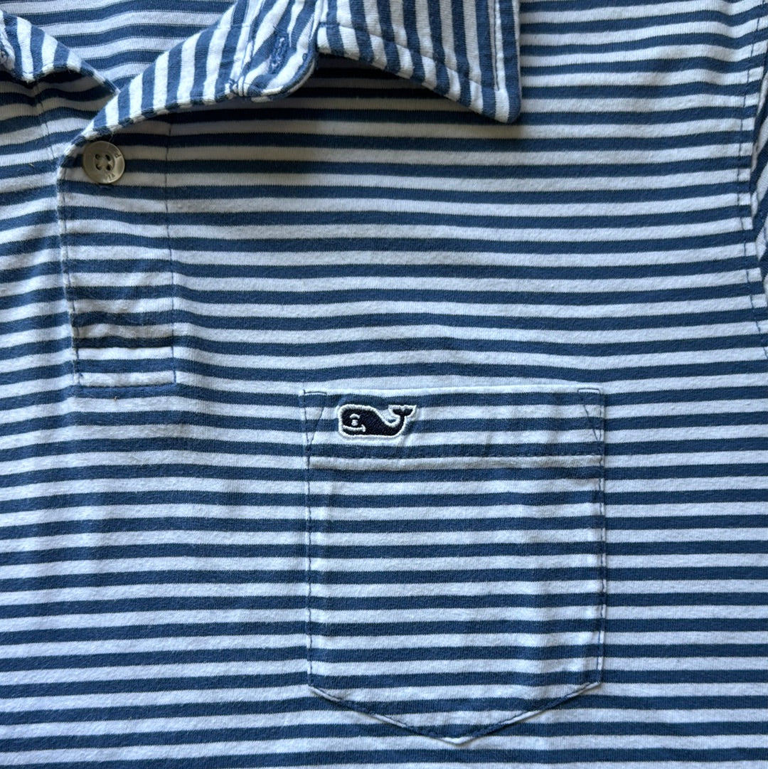 Vineyard Vines Polo, Blue Stripe Boys Size XL in excellent condition — Recycled Lines, Fairfield CT | Premium Sustainable Consignment