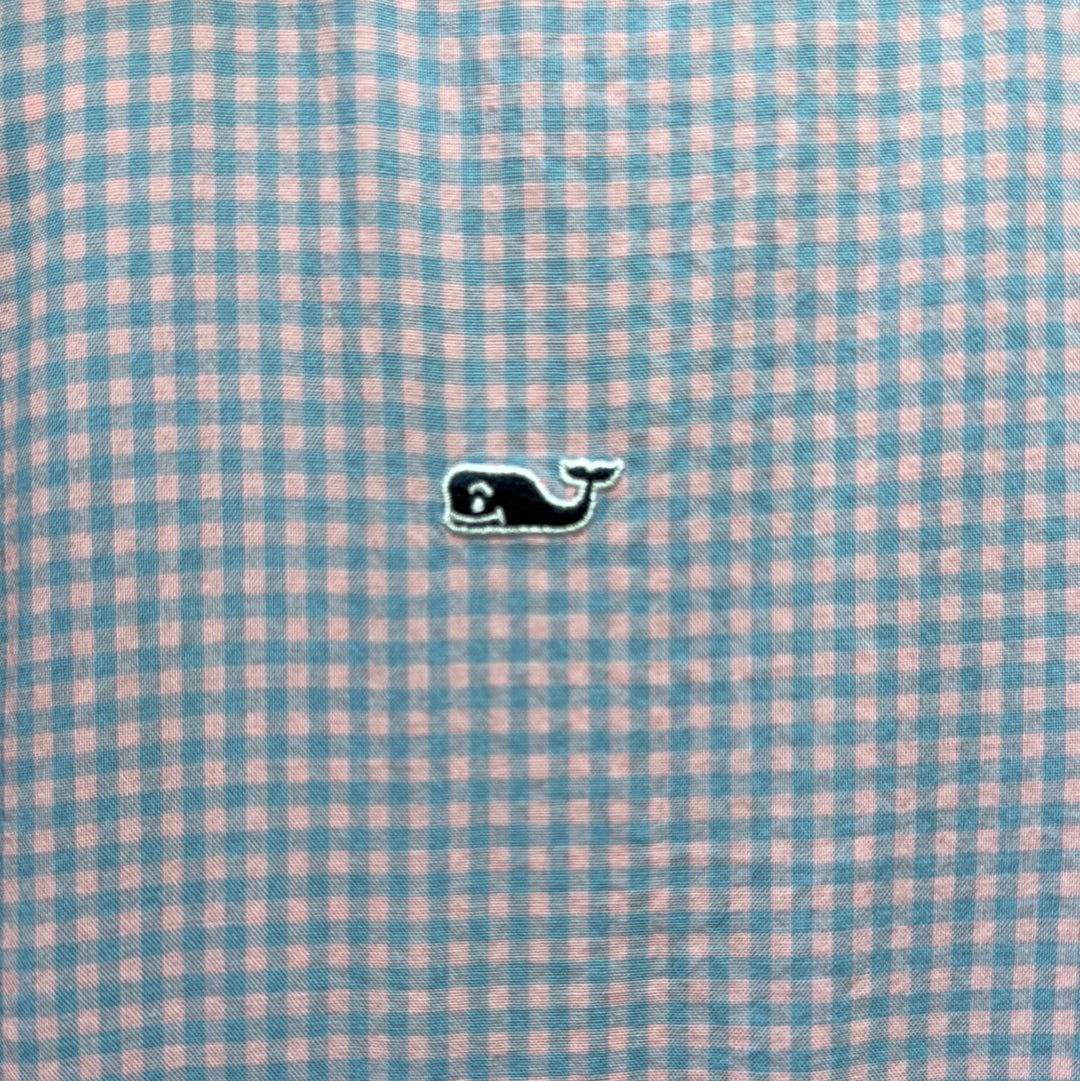 Vineyard Vines Button Down, Pink/Blue Check Boys Size S (8/10)