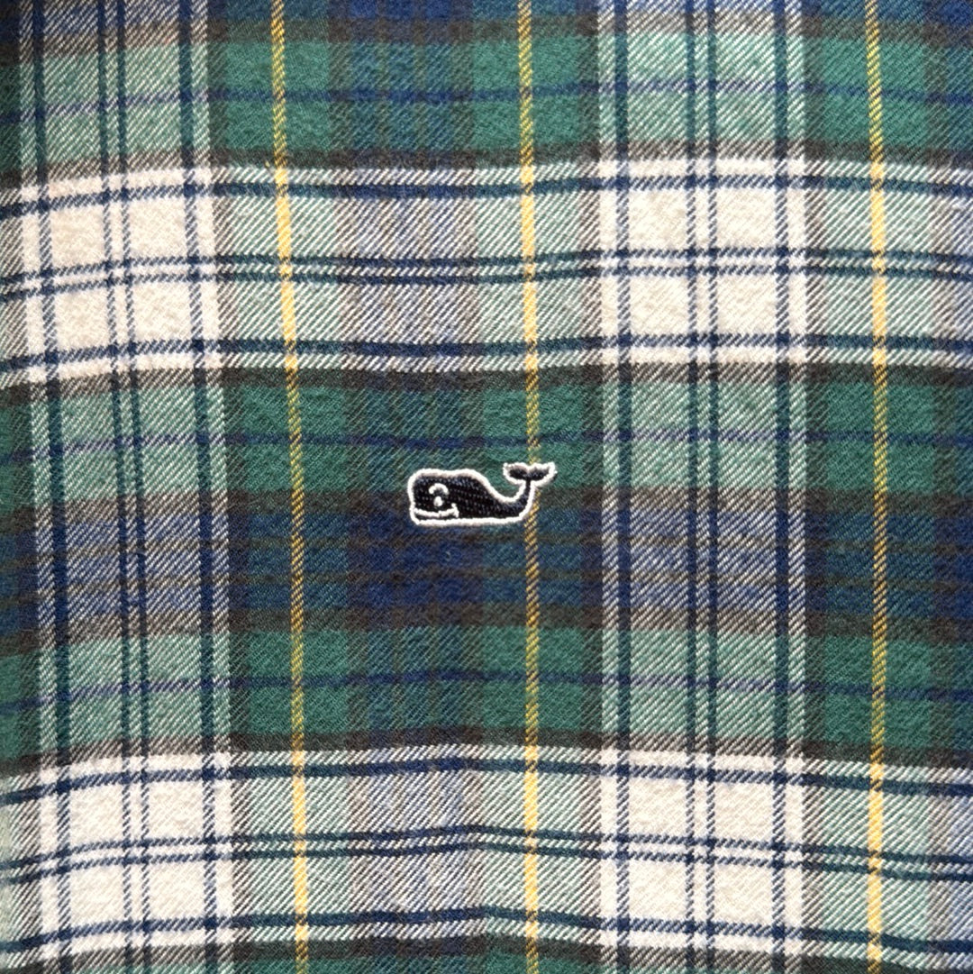 Vineyard Vines Flannel Button Down, Navy/Green Boys Size L (16)