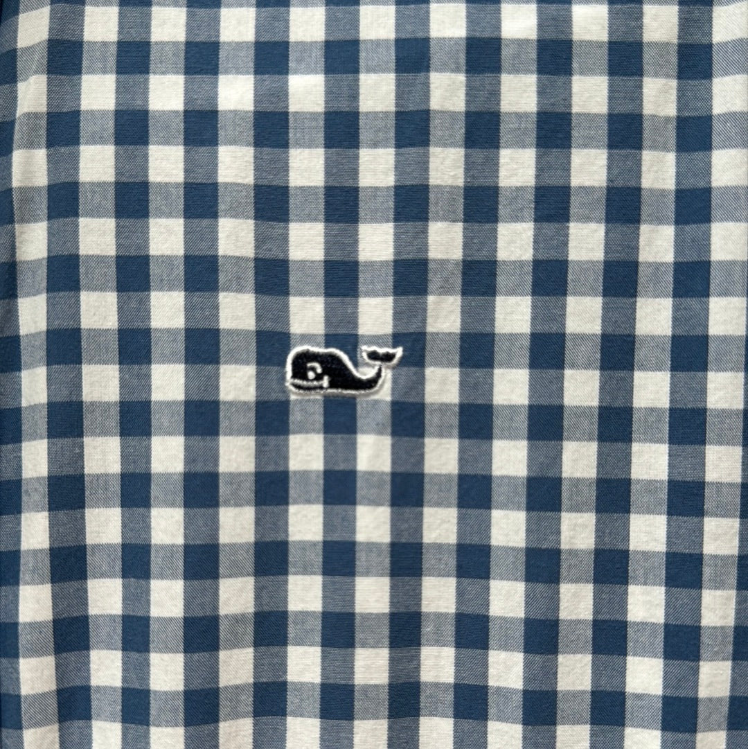 Vineyard Vines Button Down, Navy Plaid Boys Size M in excellent condition — Recycled Lines, Fairfield CT | Premium Sustainable Consignment