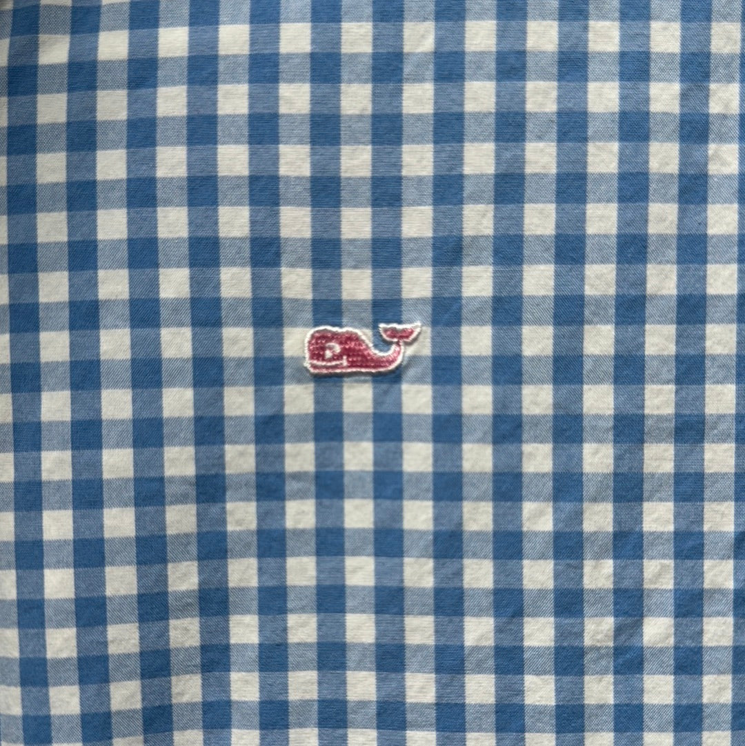 Vineyard Vines Gingham Button Down, Blue Boys Size L (16/18)
