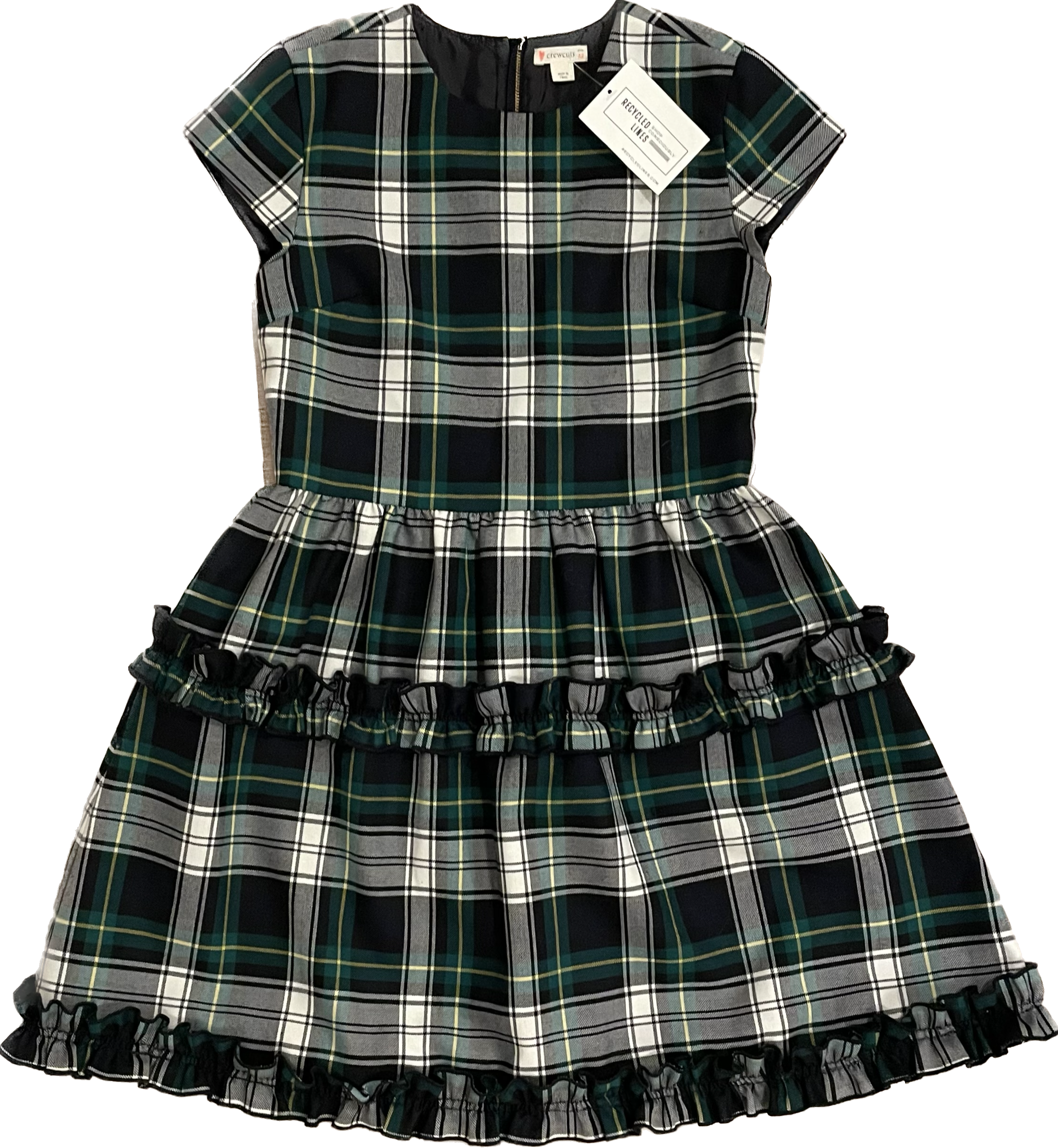 Crewcuts Holiday Dress, Navy/Green Plaid Girls Size 12