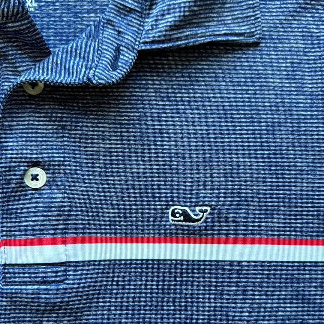 Vineyard Vines Sankaty Polo, Navy w/ Red Stripe Boys Size XL