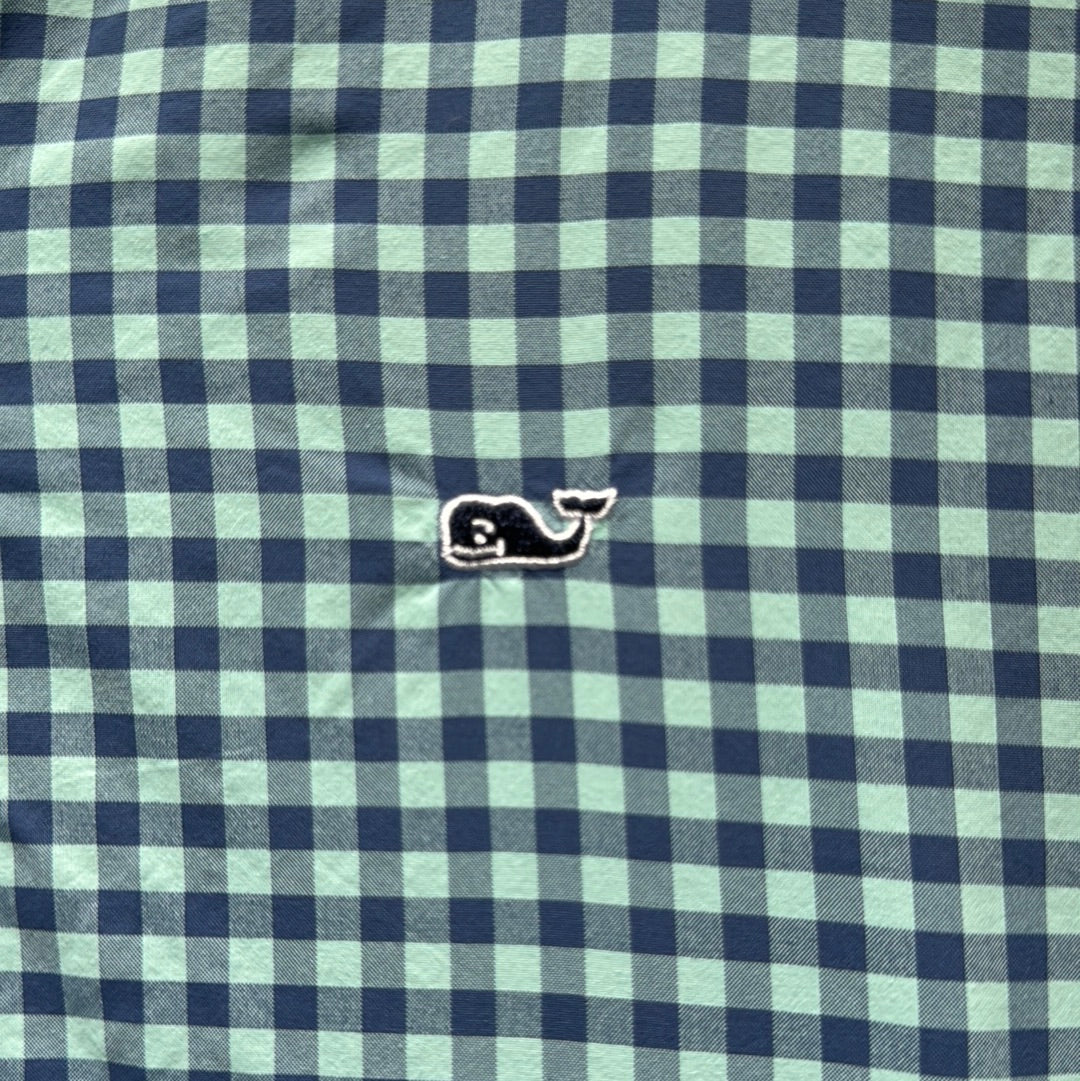 Vineyard Vines Button Down, Navy Plaid Boys Size L in excellent condition — Recycled Lines, Fairfield CT | Premium Sustainable Consignment