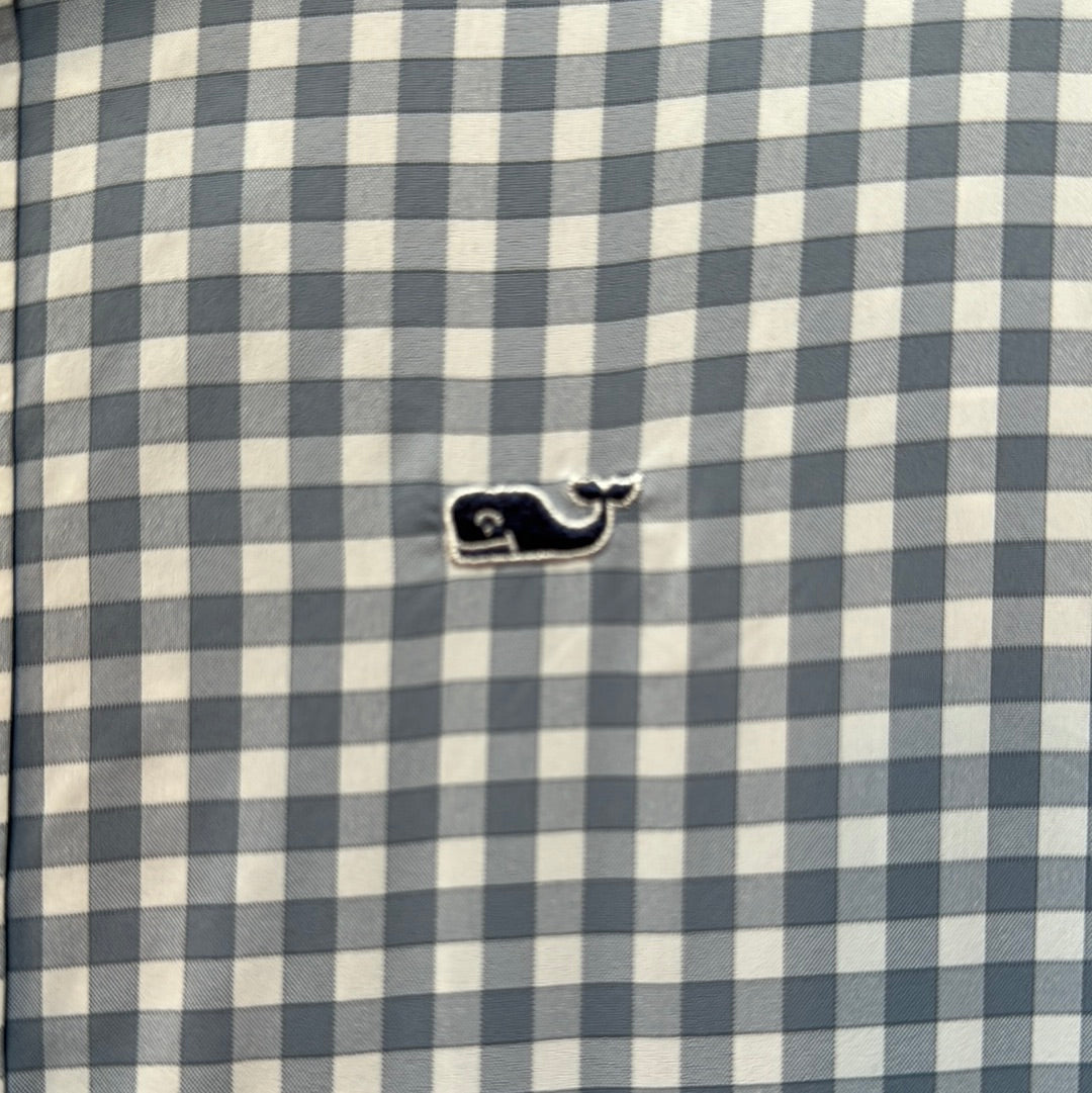 Vineyard Vines Button Down, Grey Plaid Boys Size M in excellent condition — Recycled Lines, Fairfield CT | Premium Sustainable Consignment