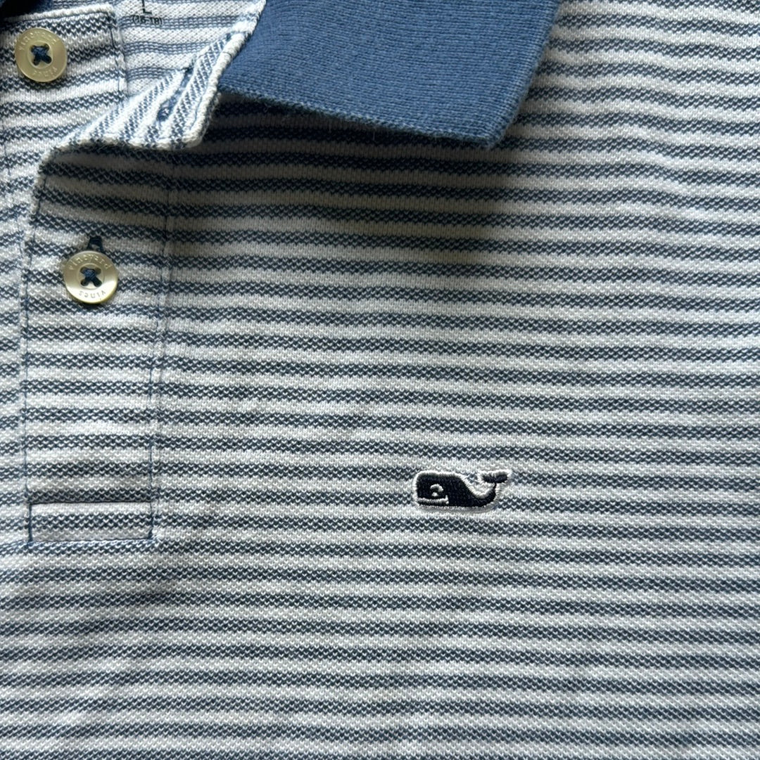 Vineyard Vines Striped Polo, Blue/White Boys Size L (16/18)