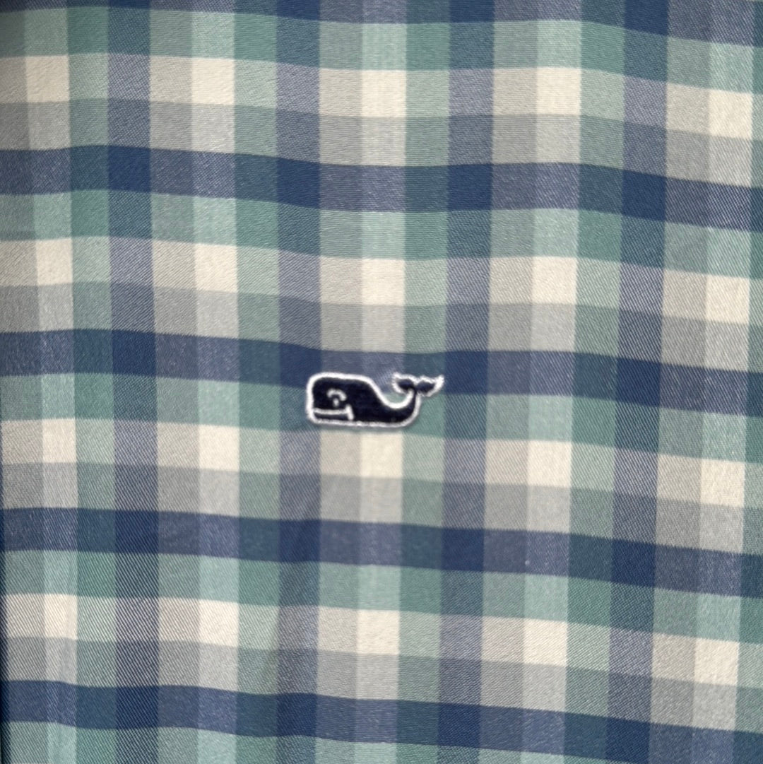 Vineyard Vines Performance Button Down, Blue/Green Boys Size L (16)
