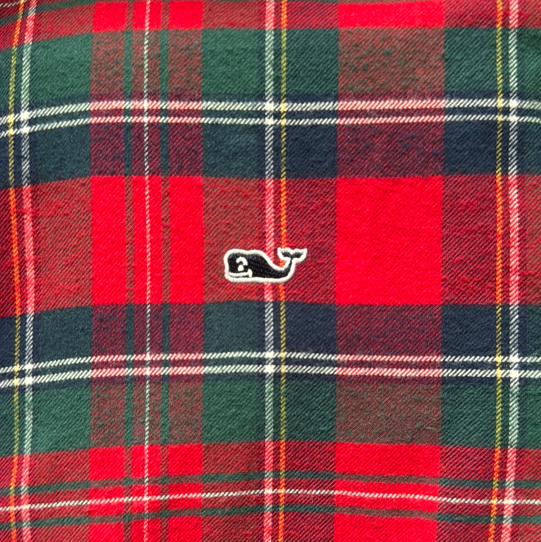 Vineyard Vines Flannel Button Down, Red/Navy/Green Plaid Boys Size L (16)