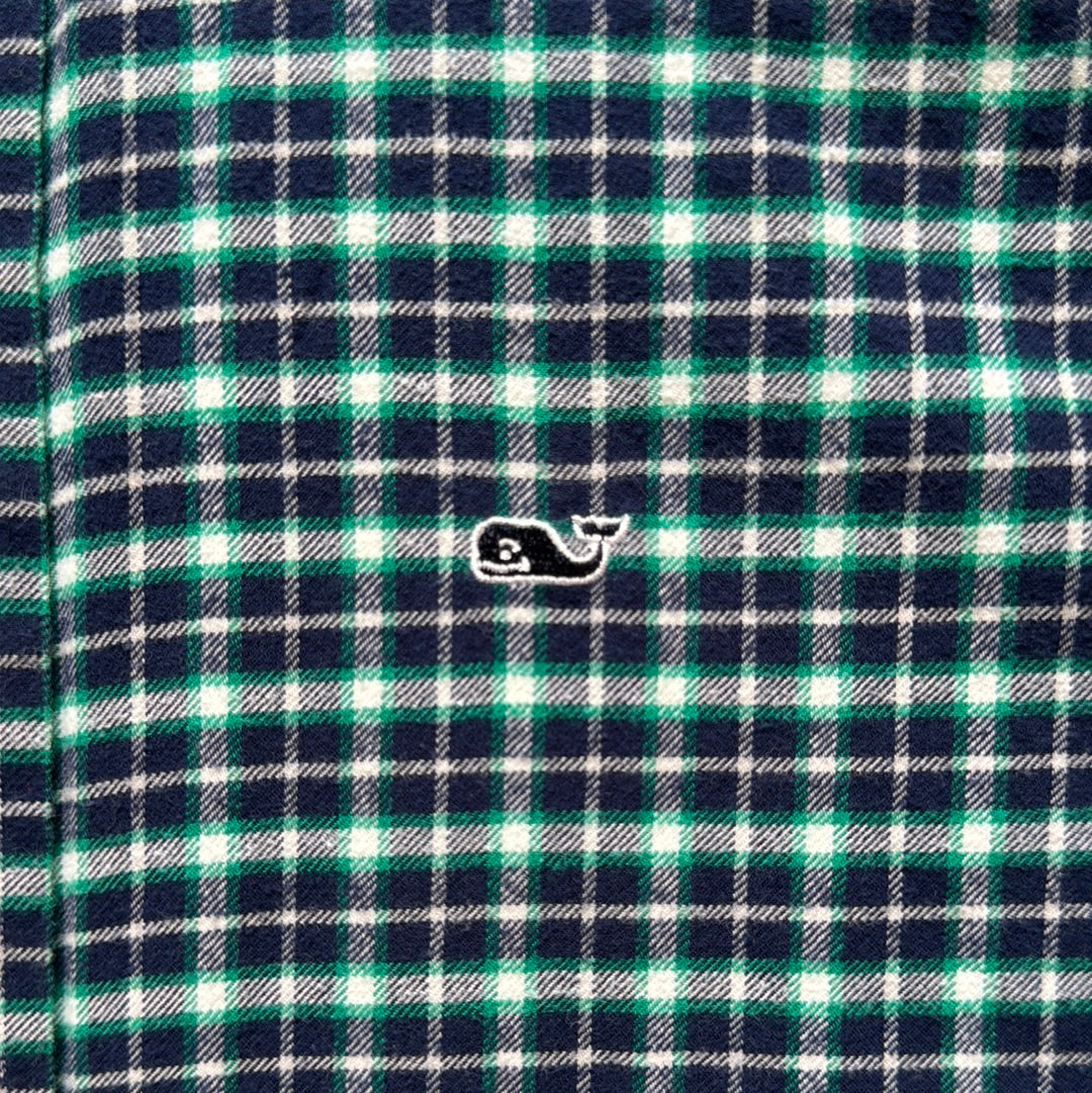 Vineyard Vines Flannel Button Down, Navy/Green Boys Size M (12/14)
