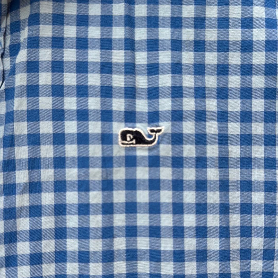 Vineyard Vines Button Down, Blue Gingham Boys Size M (12/14)