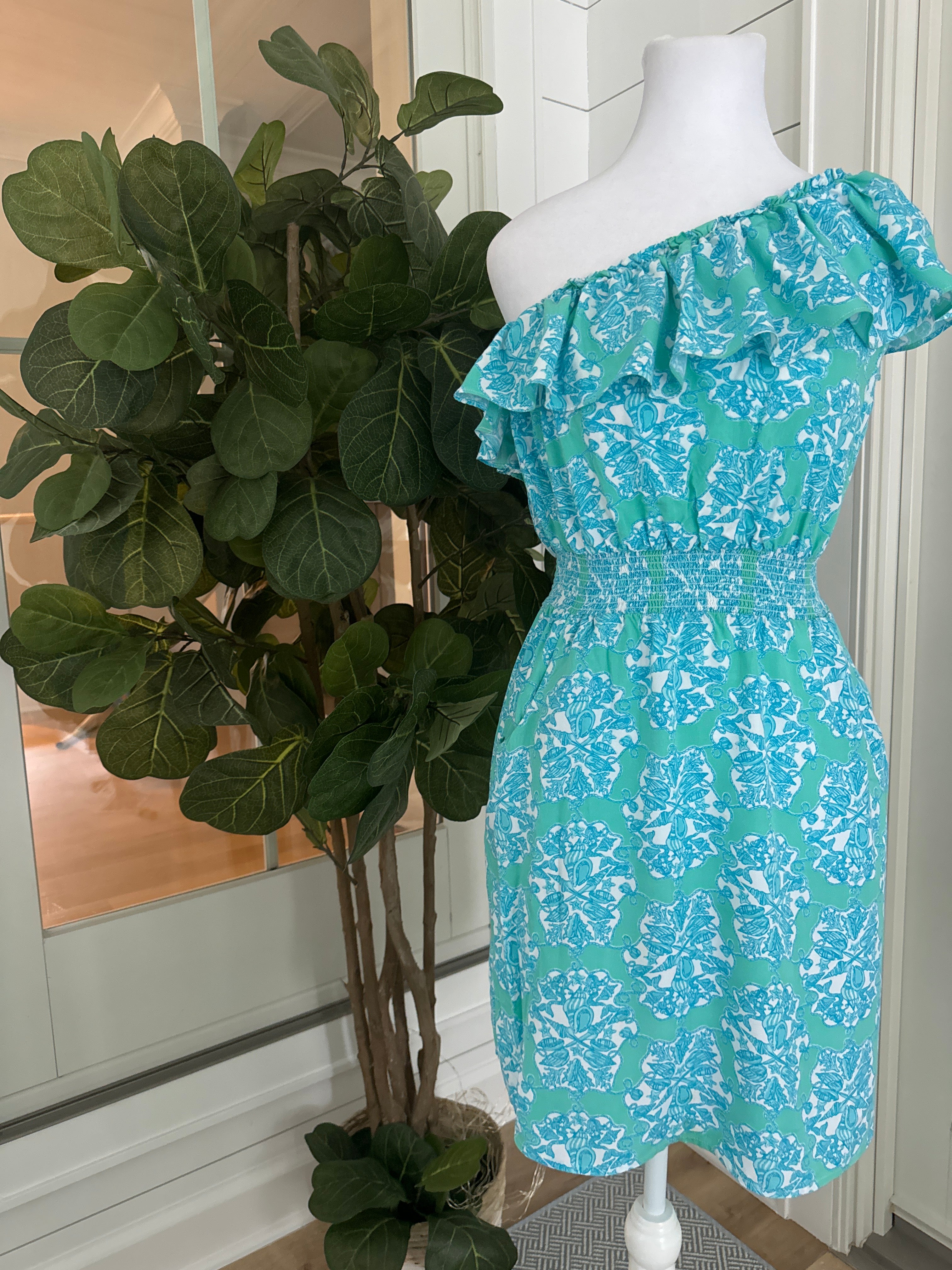 Lilly Pulitzer One Shoulder Dress, Blue/Teal Womens Size S in excellent condition — Recycled Lines, Fairfield CT | Premium Sustainable Consignment