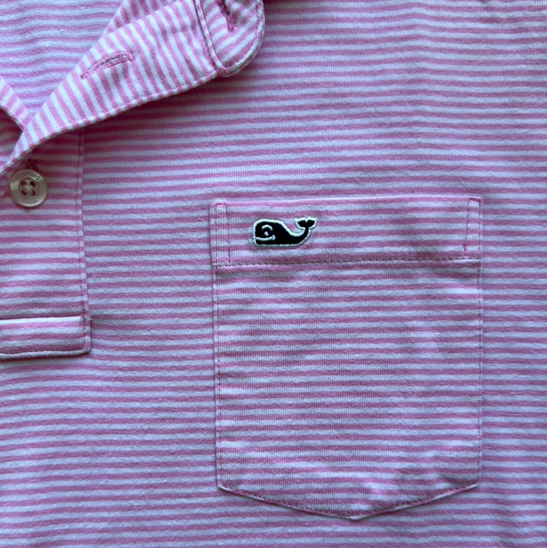 Vineyard Vines Edgartown Polo, Pink Stripe Boys Size XL in excellent condition — Recycled Lines, Fairfield CT | Premium Sustainable Consignment