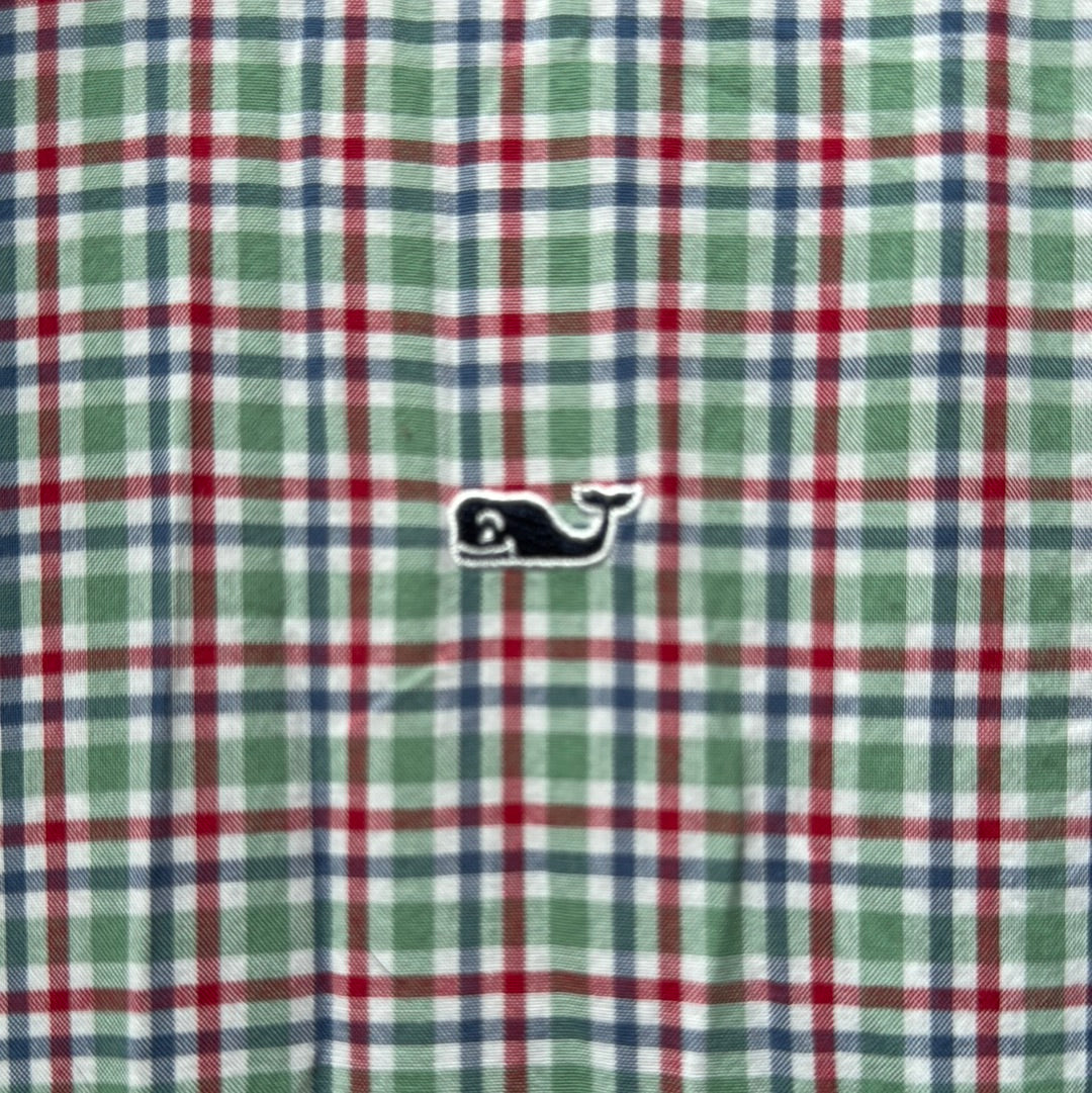 Vineyard Vines Button Down, Green/Red/Navy Boys Size S (8/10)