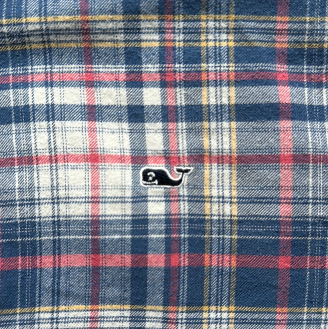 Vineyard Vines Flannel Button Down, Red/Blue Plaid Boys Size L (16)