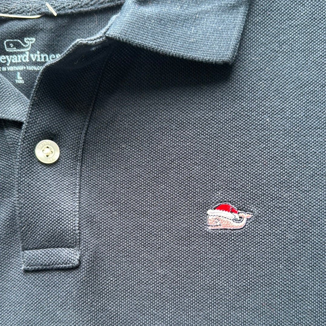 Vineyard Vines Santa Logo Polo, Navy Boys Size L (16) in excellent condition — Recycled Lines, Fairfield CT | Premium Sustainable Consignment