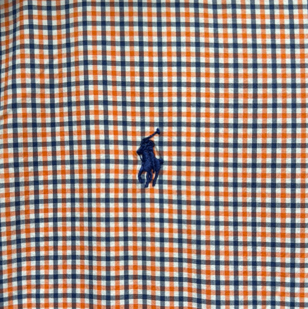 Ralph Lauren Button Down Shirt, Orange Plaid Boys Size L (14/16)