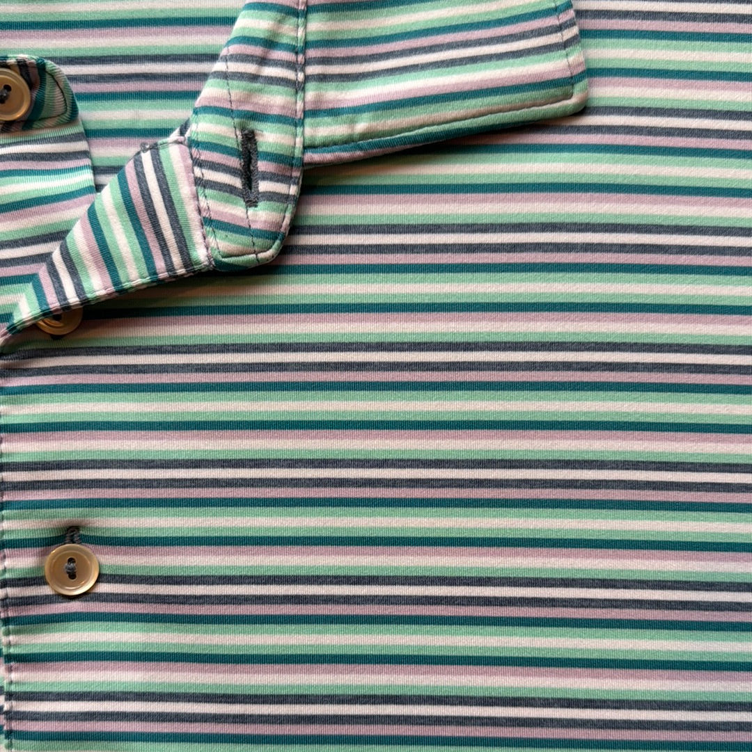 Peter Millar Polo, Green/Purple Stripe Mens Size M