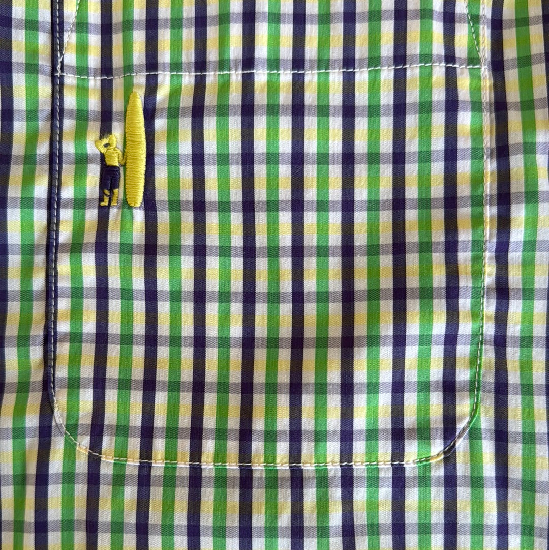 Johnnie-O Prep-Formance Button Down, Purple/Green/Yellow Mens Size L
