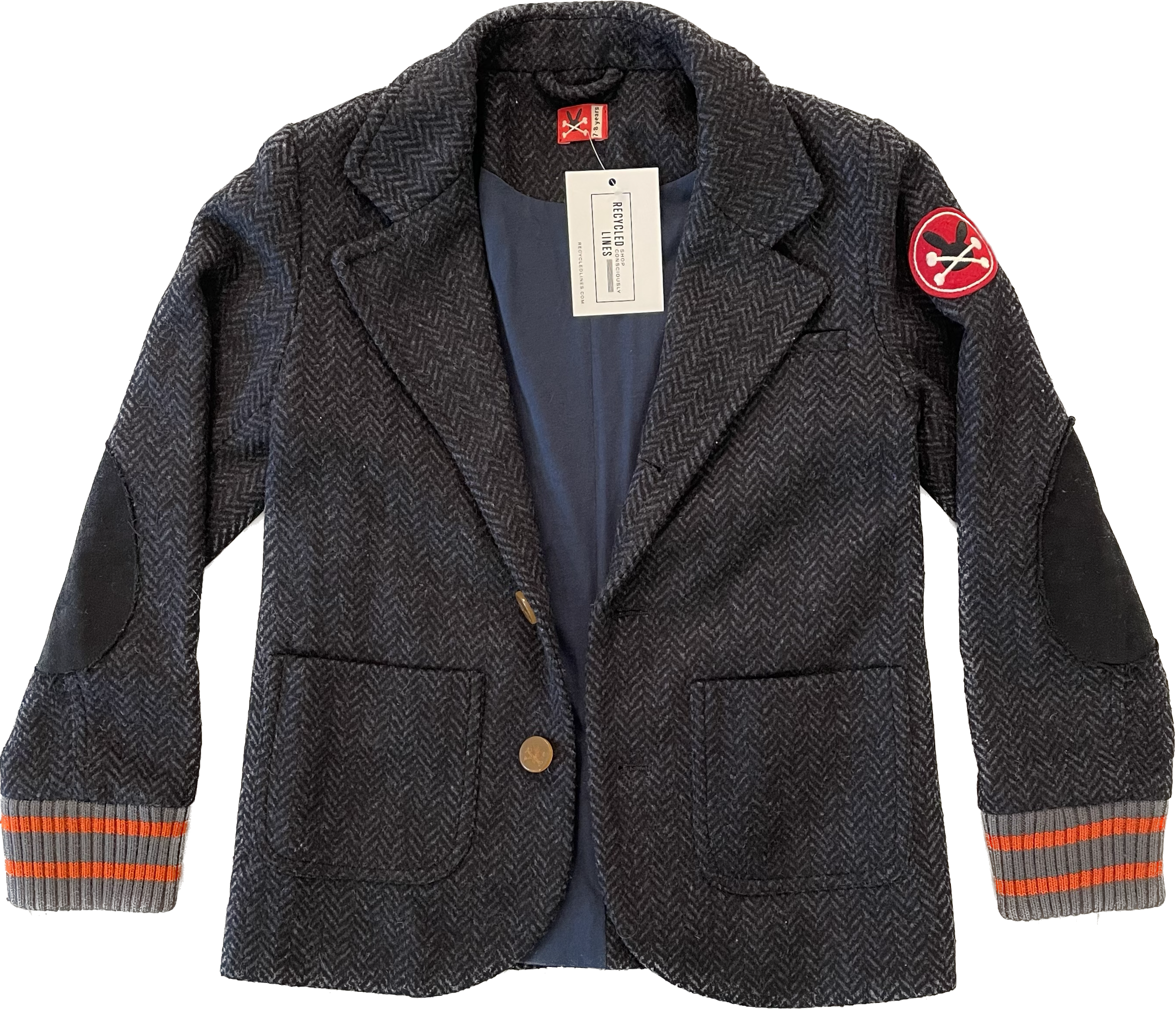 No Added Sugar Wool Blazer, Herringbone Charcoal Boys Size 7/8