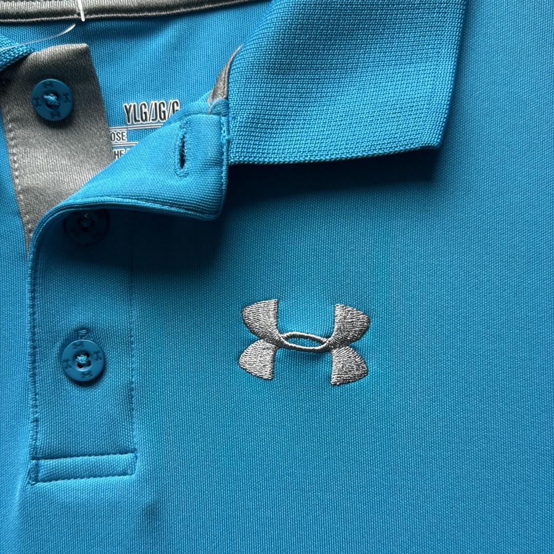 Under Armour Polo, Teal Blue Boys L in excellent condition — Recycled Lines, Fairfield CT | Premium Sustainable Consignment