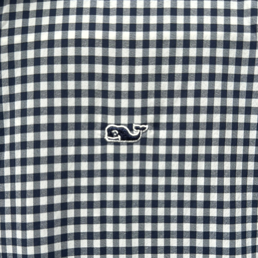 Vineyard Vines Performance Button Down, Navy Gingham Boys Size L (16) in excellent condition — Recycled Lines, Fairfield CT | Premium Sustainable Consignment