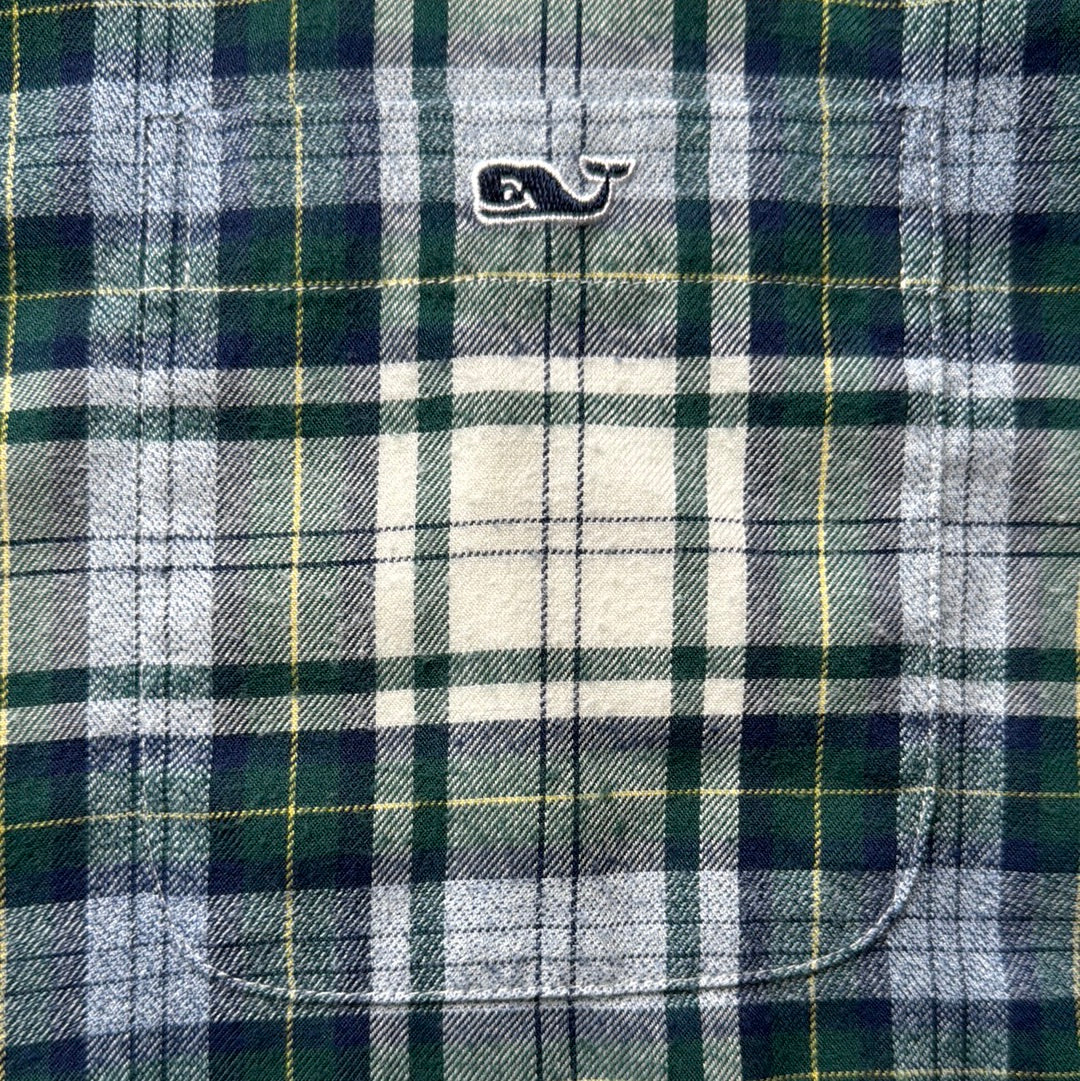 Vineyard Vines Flannel Button Down, Green Plaid Mens Size M