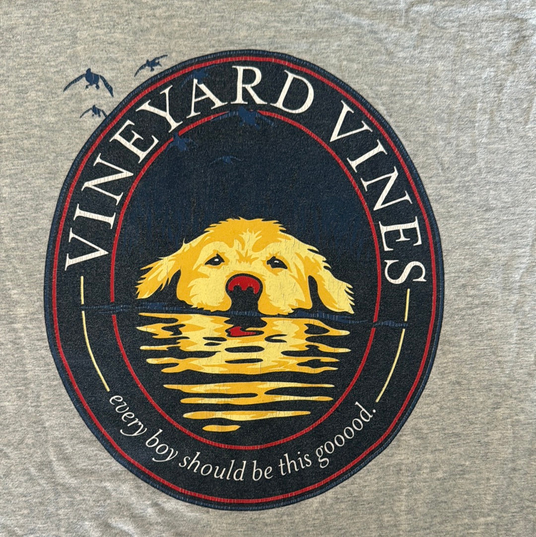 Vineyard Vines Dog Shirt, Gray Boys Size L (16)