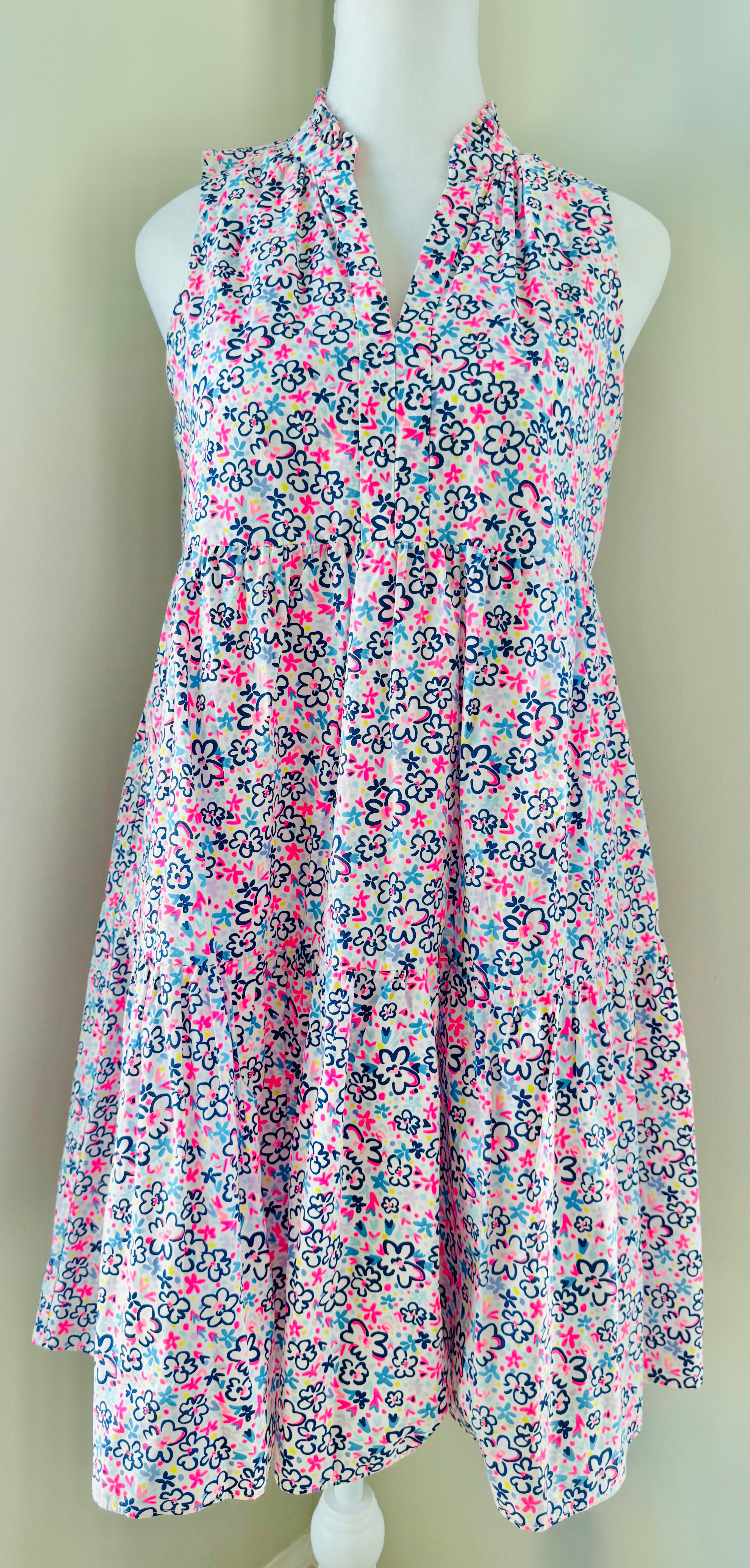Lilly Pulitzer Floral Sleeveless Dress, Pink/Navy Womens Size XS