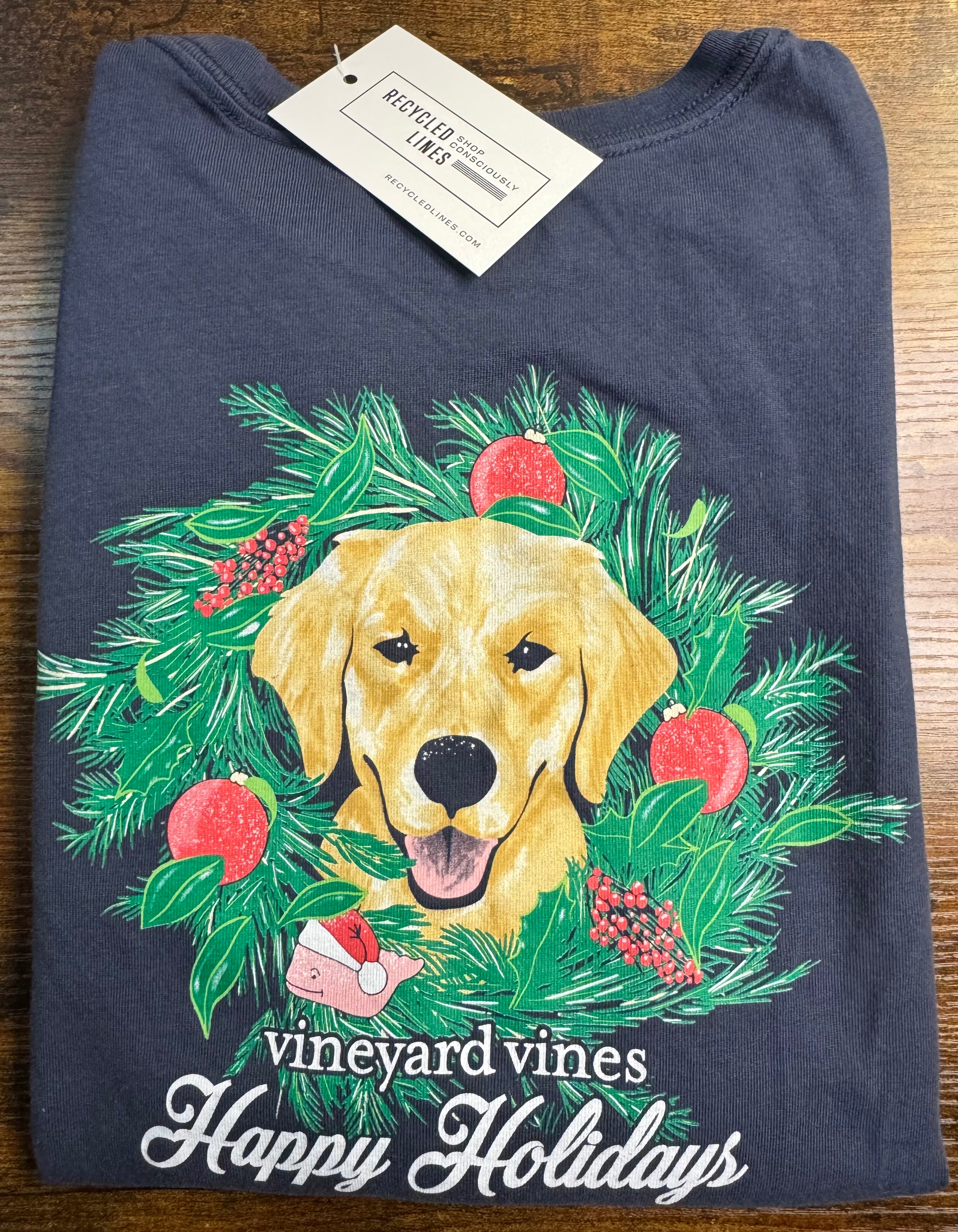 Vineyard Vines Happy Holidays Tee, Navy Girls Size S (8/10)