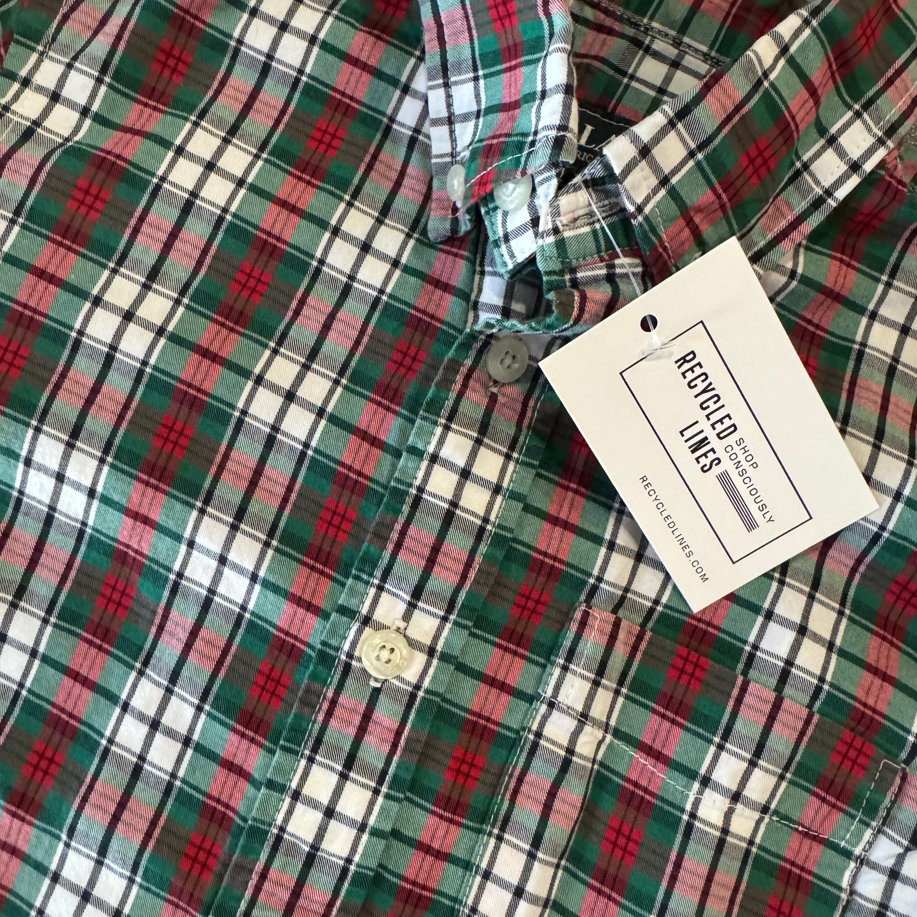 E-Land Plaid Button Down, Cream/Red/Green Boys Size 8