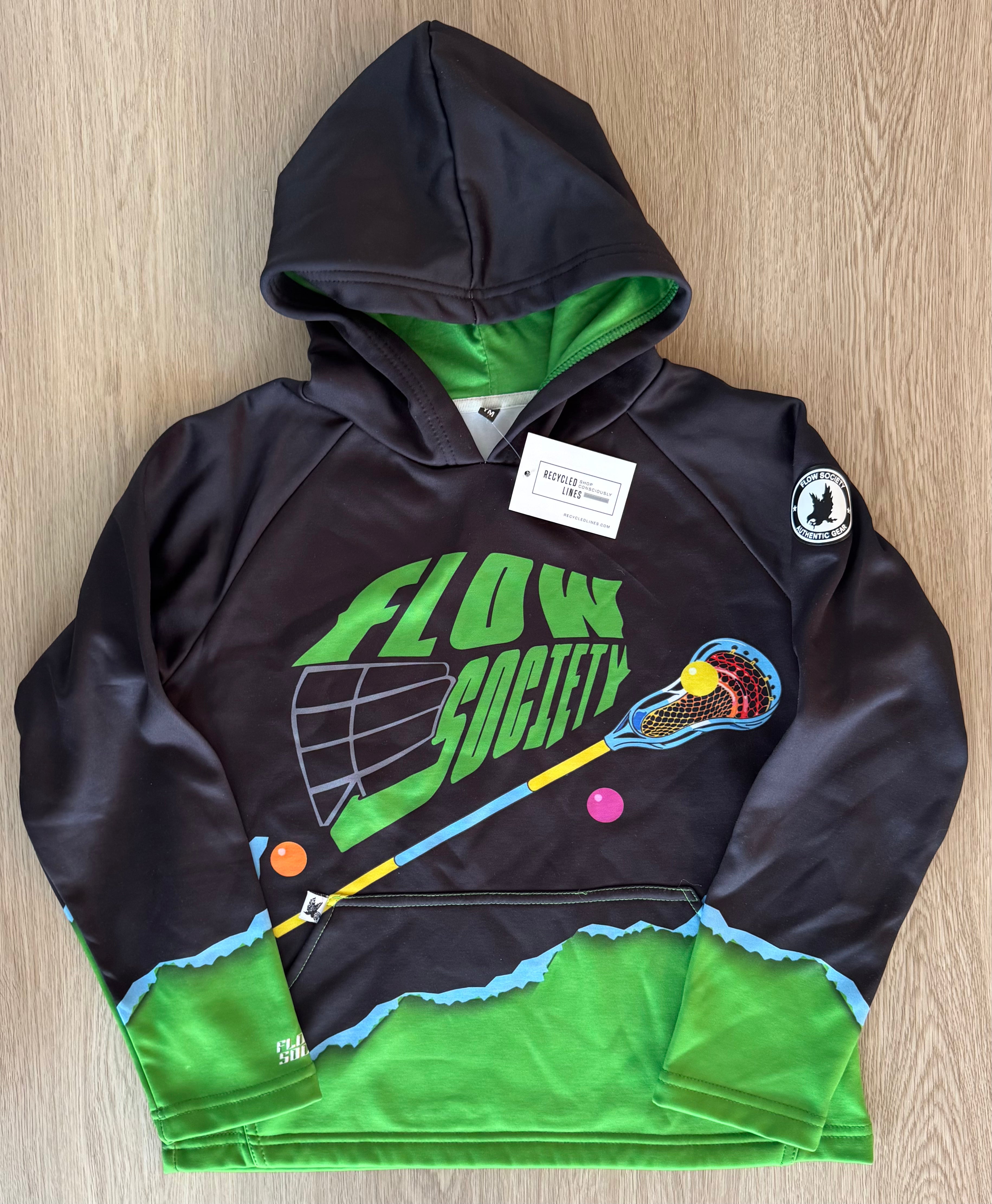 Flow Society Lacrosse Sweatshirt, Black/Green Boys Size M