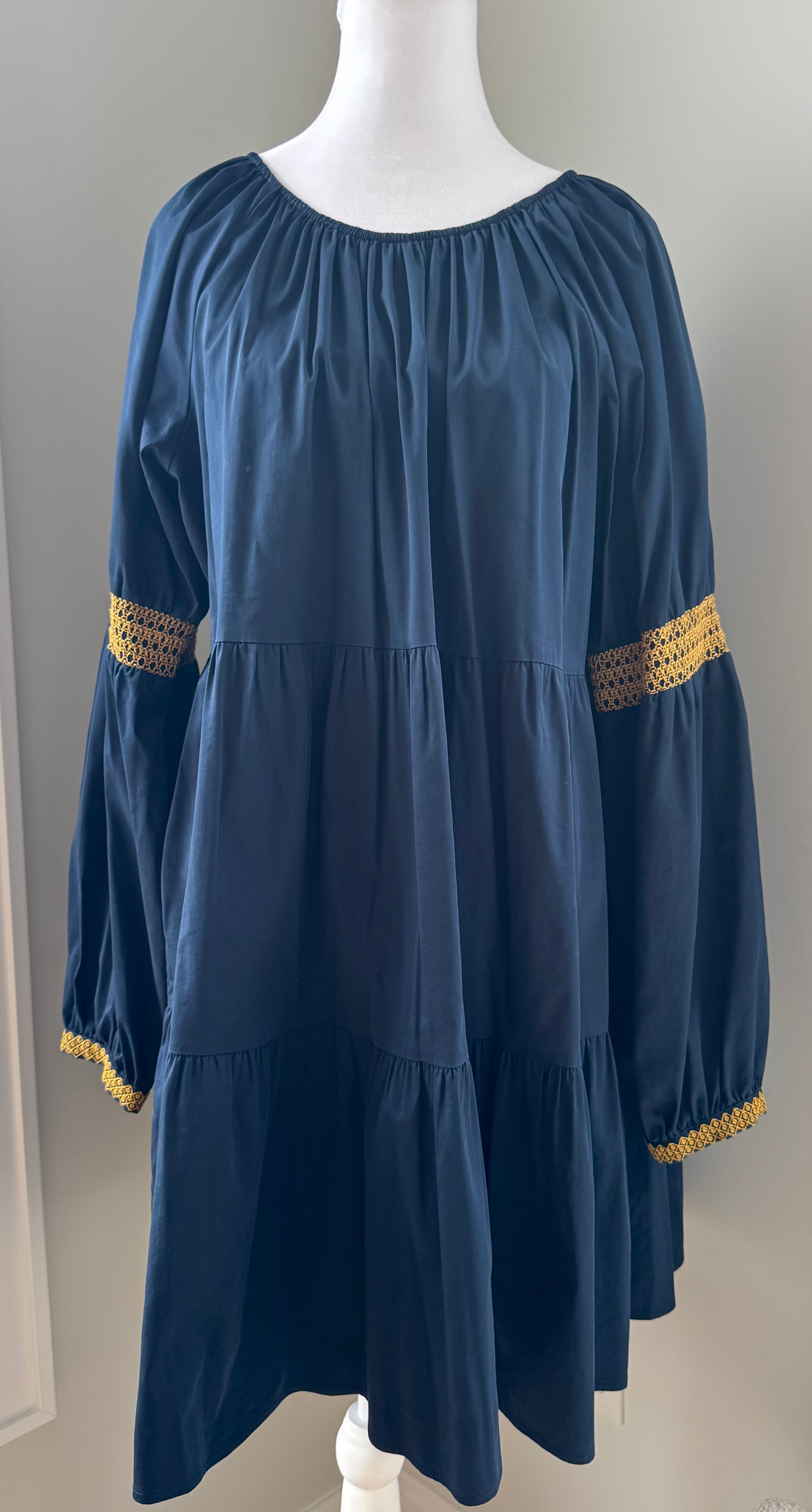 Elizabeth and James Peasant Tiered Dress, Navy/Gold Womens Size XL