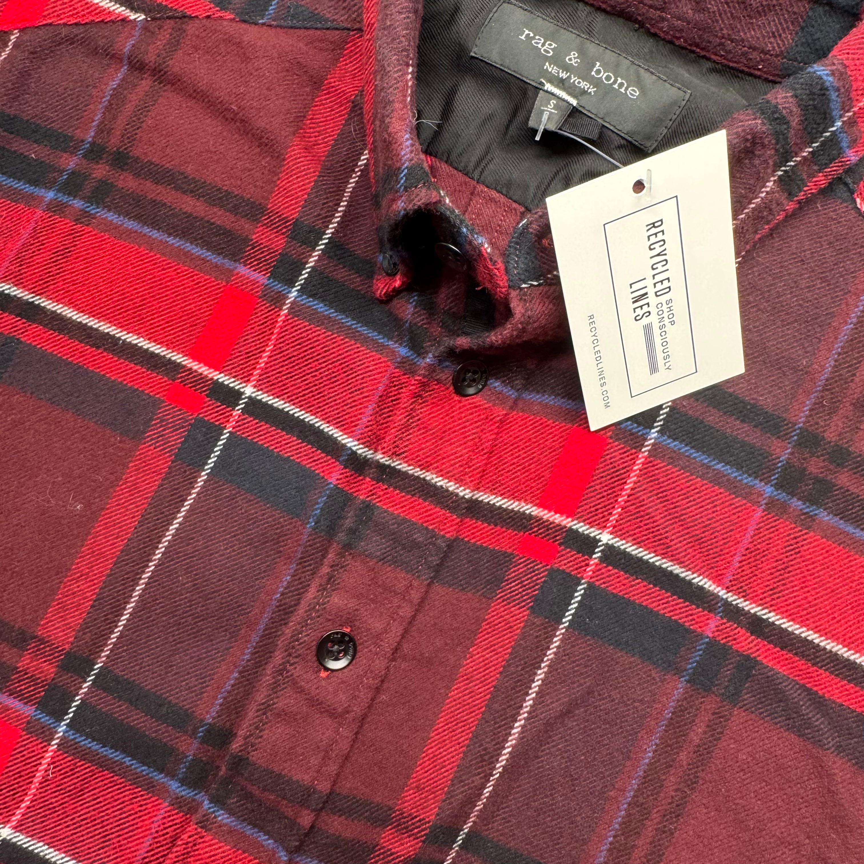 Rag & Bone Flannel Button Down, Red/Black Mens Size S — Recycled Lines Premium Consignment